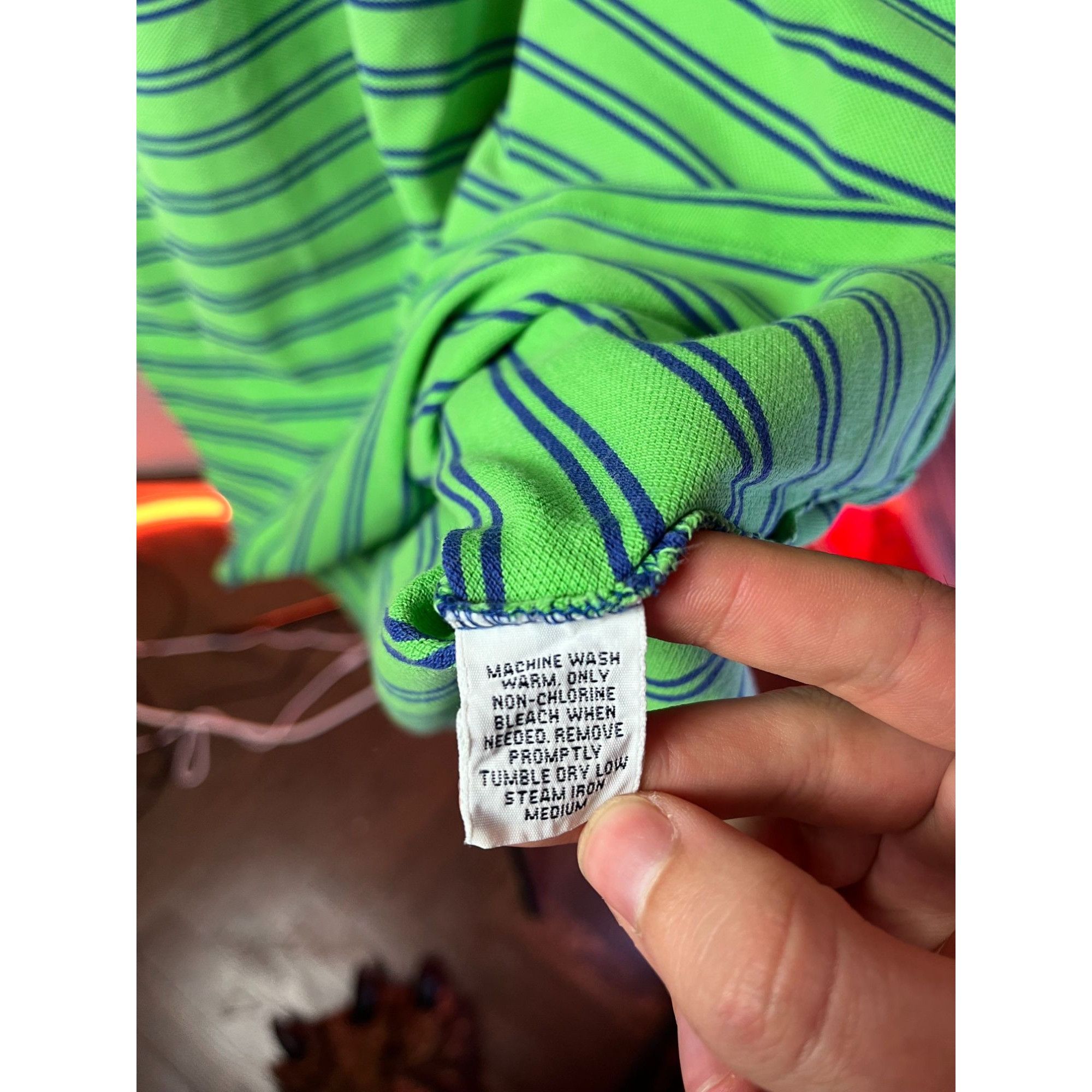 Ralph Lauren × Vintage Vintage Ralph Lauren Polo Shirt Green Blue Stripe XL USA Size US XL / EU 56 / 4 - 4 Thumbnail