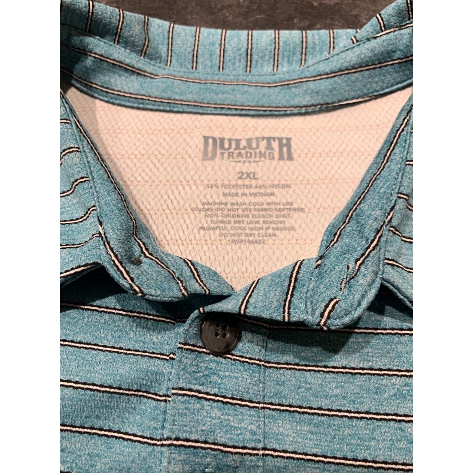 Duluth Trading Company DULUTH TRADING CO. 2XL Short Sleeve Polo Shirt Striped Turquoise Wicking Casual Mens Size US XXL / EU 58 / 5 - 4 Thumbnail