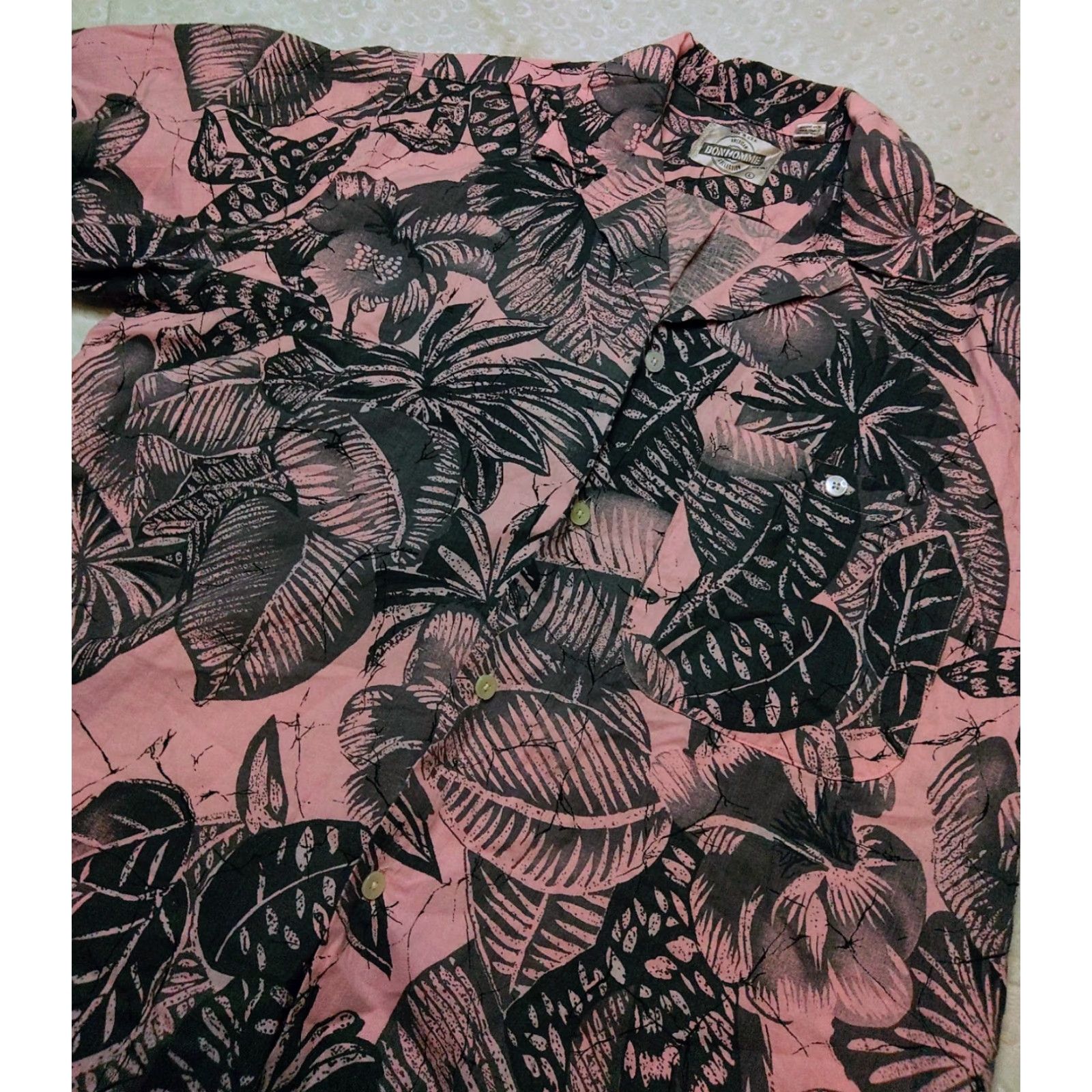 Vintage Bon Homme Mens L Large Pink Floral Short Sleeve Button Up Hawaiian Shirt USA Size US L / EU 52-54 / 3 - 6 Thumbnail