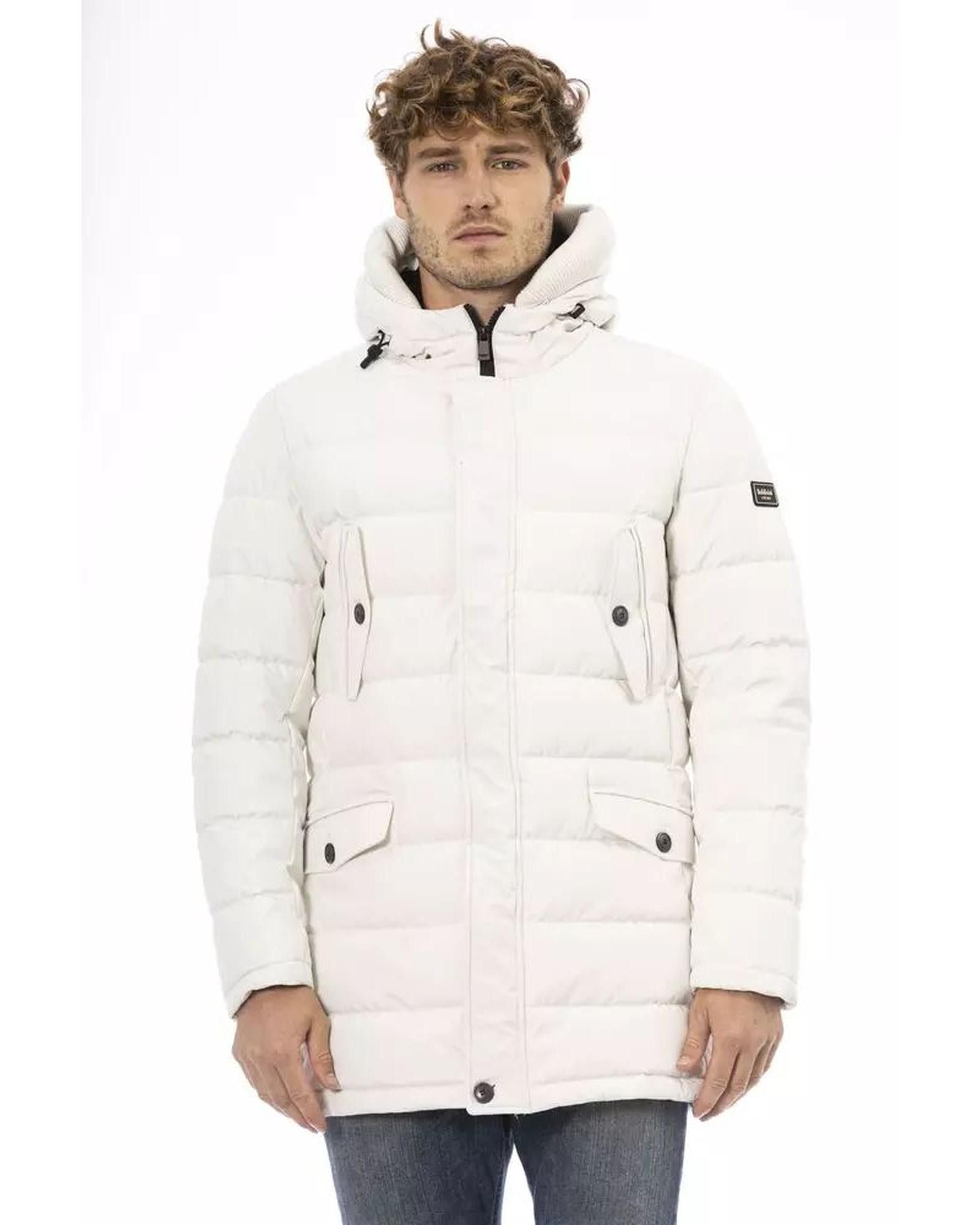 image of Baldinini Polyester Hooded Jacket With Zipper Closure in White, Men's (Size 2XL)