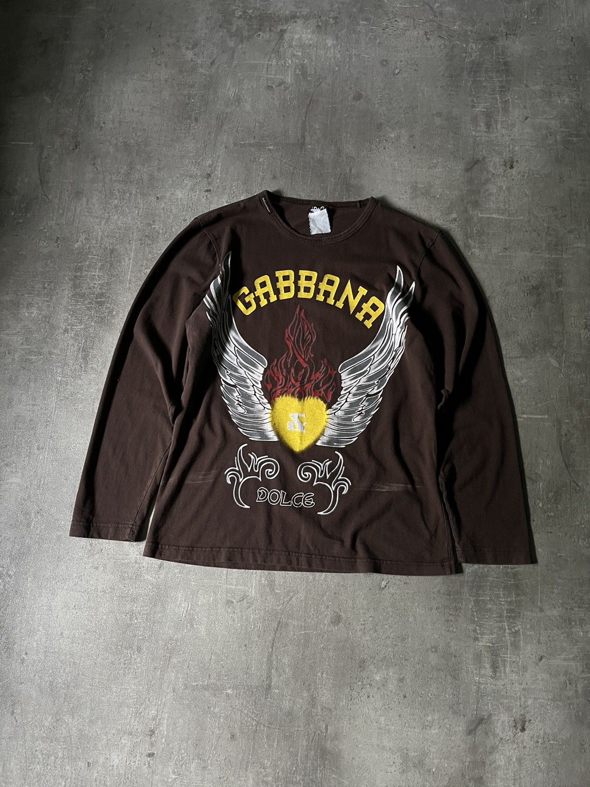 Dolce & Gabbana × Vintage Dolce & Gabbana Brown long sleeve t-shirt black angel Size US XL / EU 56 / 4 - 1 Thumbnail
