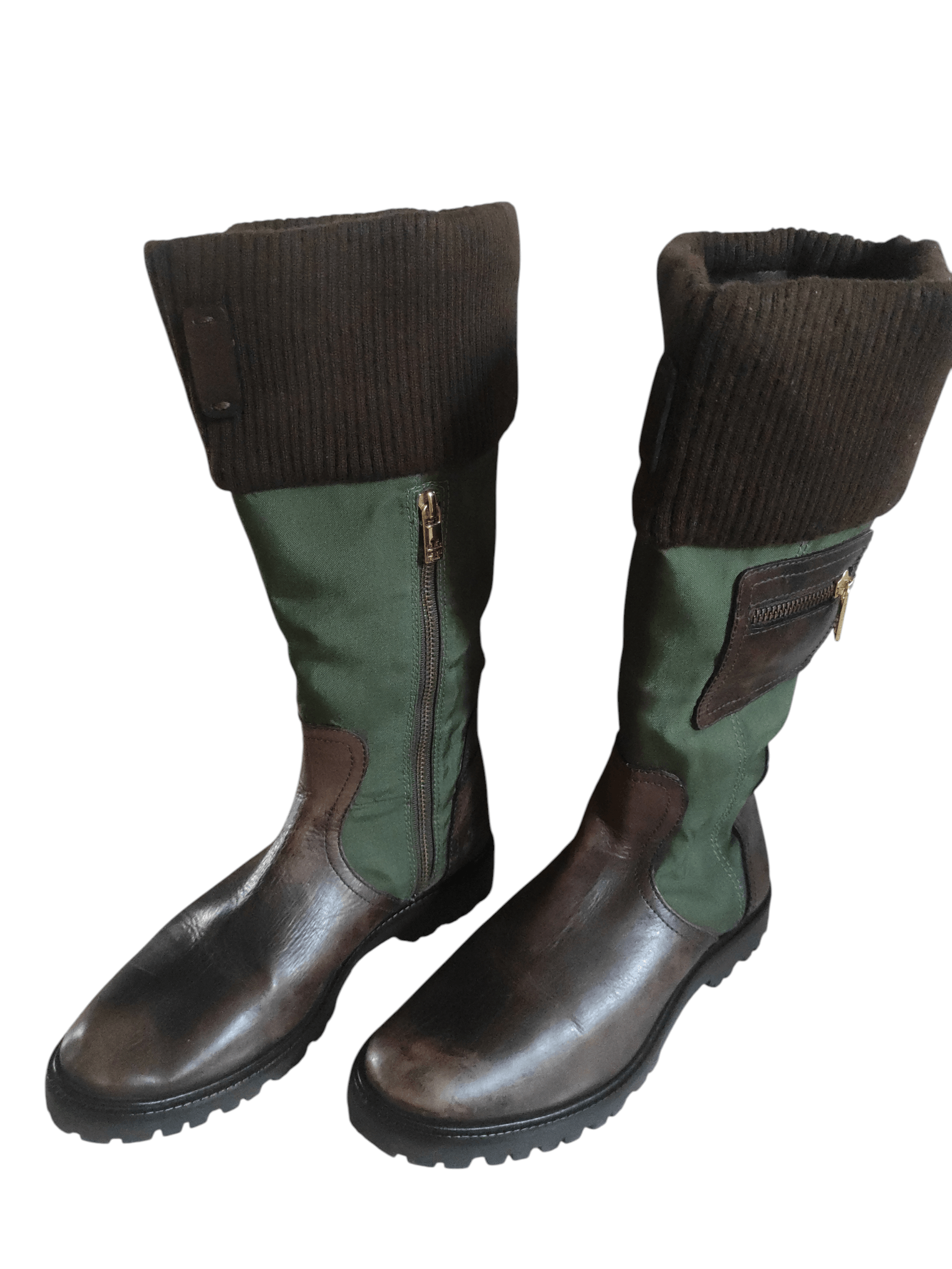 Tory Burch Tory Burch Military Green & Brown Leather Riding Boots. Size US 7.5 / IT 37.5 - 2 Thumbnail