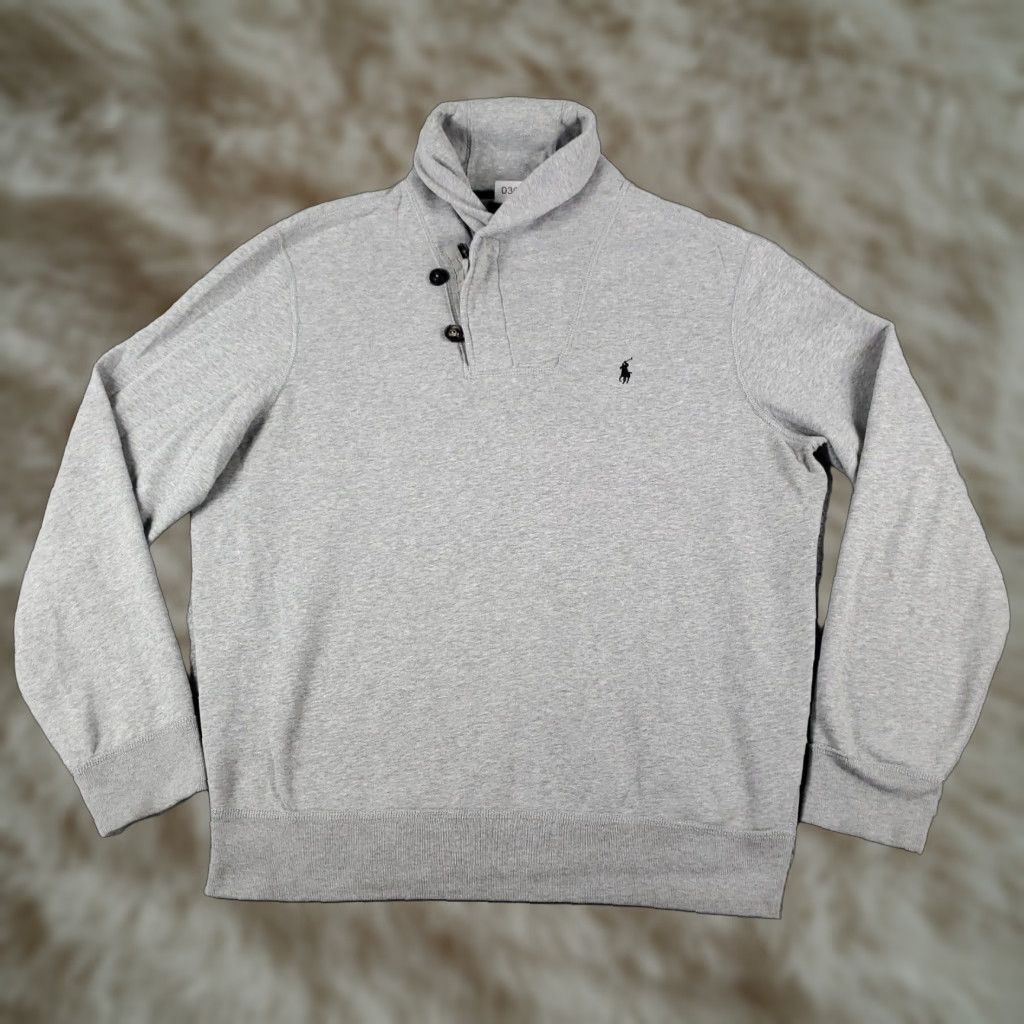 Ralph Lauren Ralph Lauren Mens XL Gray Pony Sweater Pullover Shawl Collar Cotton Knit Size US XL / EU 56 / 4 - 1 Thumbnail