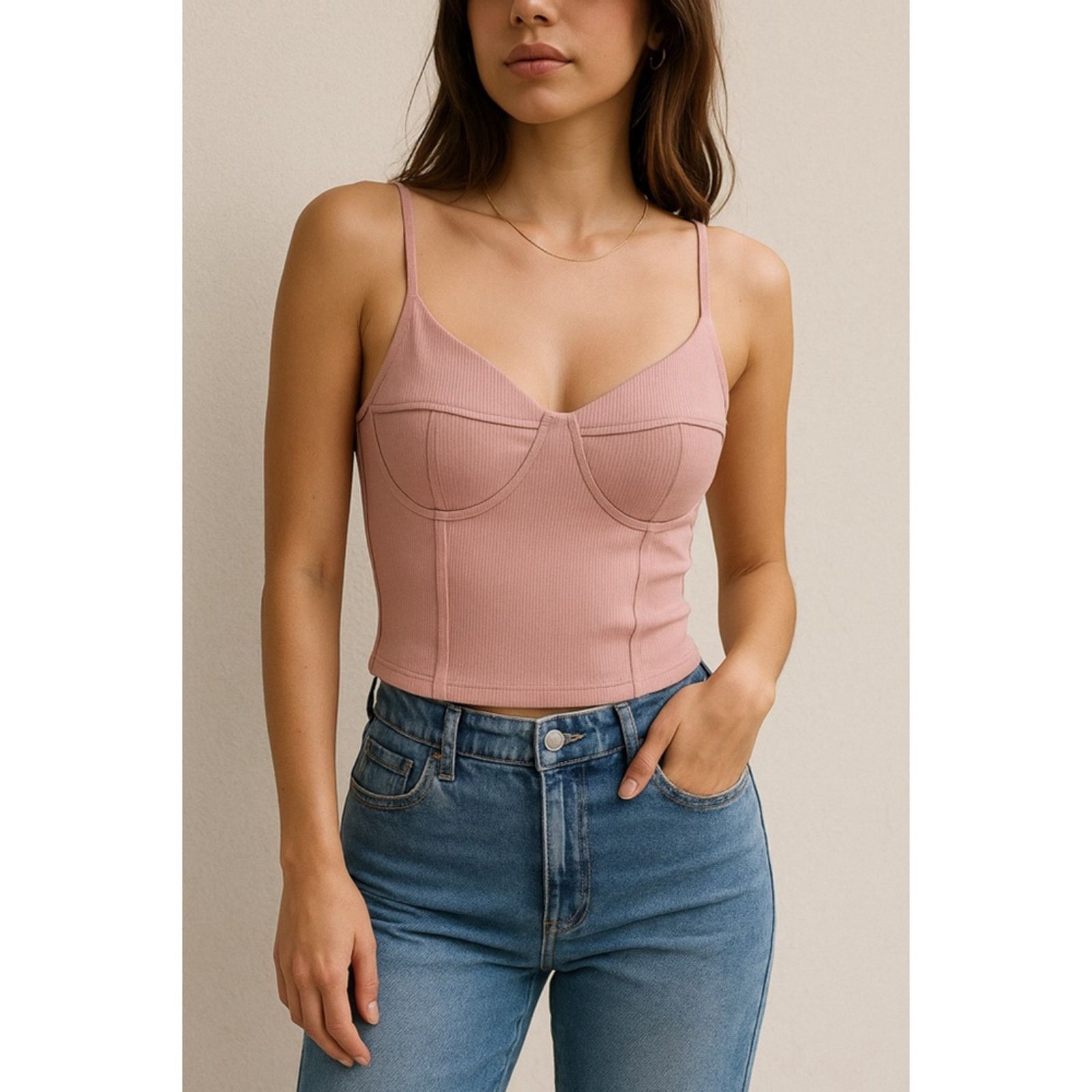 Other Papaya Mauve Ribbed Knit Corset Stitch Tank Top L Size L / US 10 / IT 46 - 1 Thumbnail