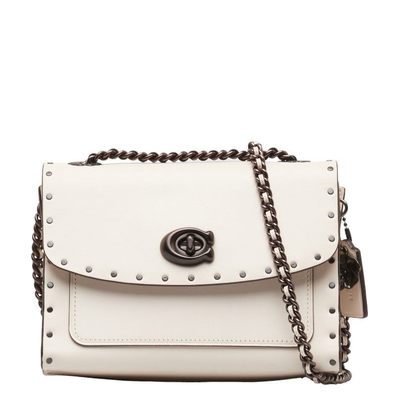 image of Coach Parker 18 Rivets Shoulder Bag in White, Women's