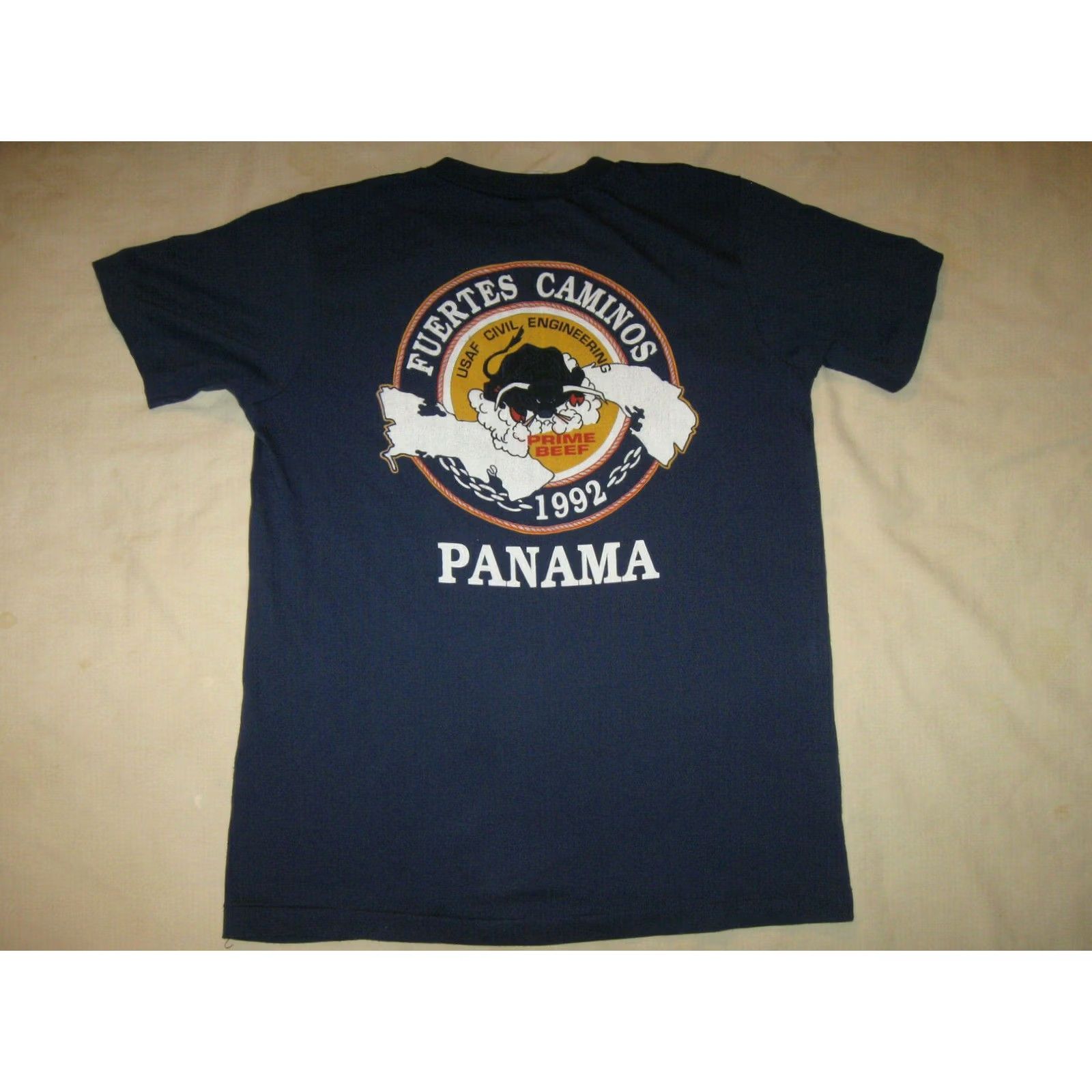 Vintage VINTAGE USAF Civil Engineering Prime Beef Panama T Shirt Men Medium Blue Galapago Cotton Crew Neck Short Sleeve 90s Size US M / EU 48-50 / 2 - 2 Thumbnail