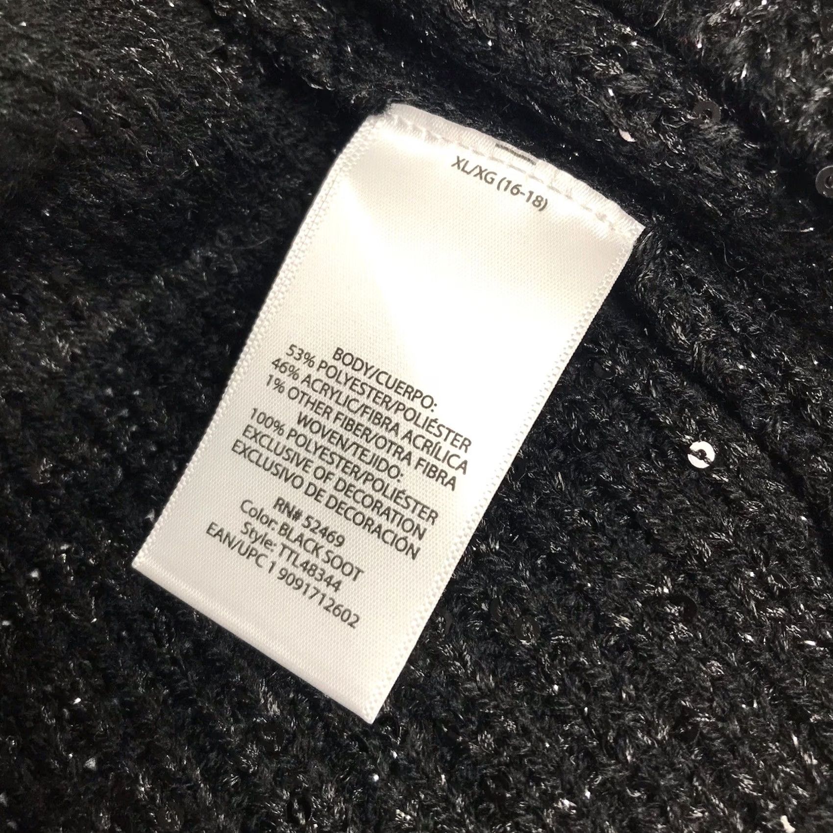 Vintage VINTAGE? No — Time And Tru Women Black Sequin Woven Knit Mixed Media Semi-Fitted Sweater XL Size XL / US 12-14 / IT 48-50 - 7 Thumbnail