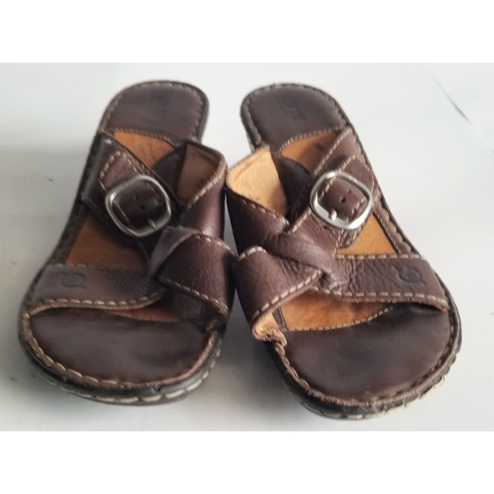 Born Born Sandals Womens 9 Light Brown Leather Wedge Slip On Sandal Size US 9 / IT 39 - 6 Thumbnail