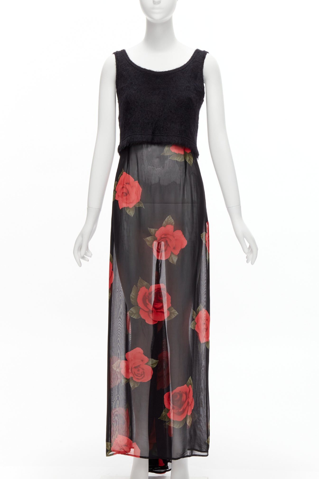 Dolce & Gabbana DOLCE GABBANA Vintage sheer red rose dress black cropped sweater vest set IT42 M Size M / US 6-8 / IT 42-44 - 1 Thumbnail