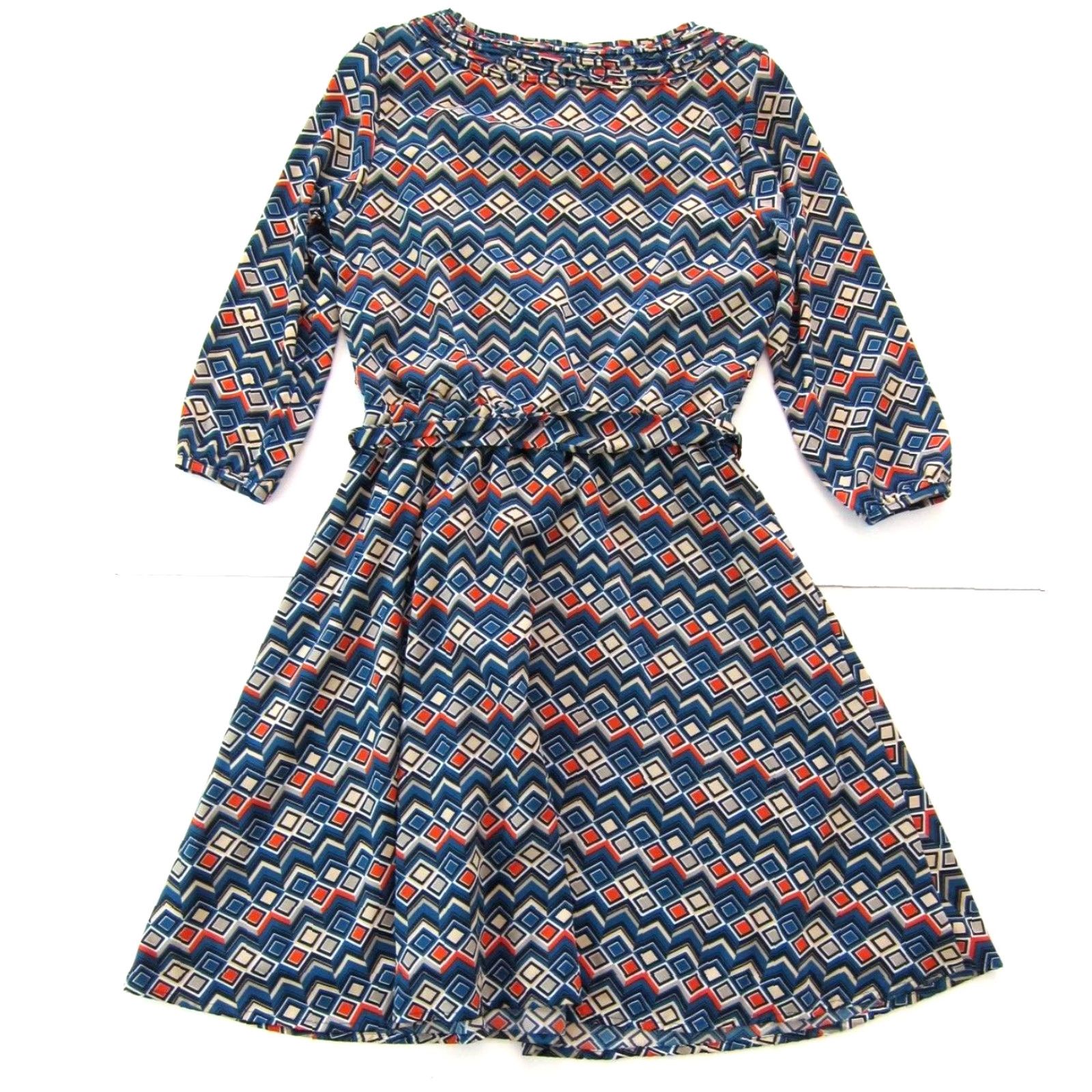 Banana Republic Banana Republic Blue Red Geometric Retro 3/4 Sleeve Sheath Dress 0P Size XS / US 0-2 / IT 36-38 - 2 Thumbnail