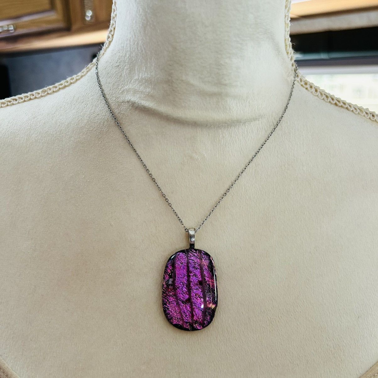 Handmade Handcrafted dichroic glass pendant on chain necklace Size ONE SIZE - 2 Thumbnail