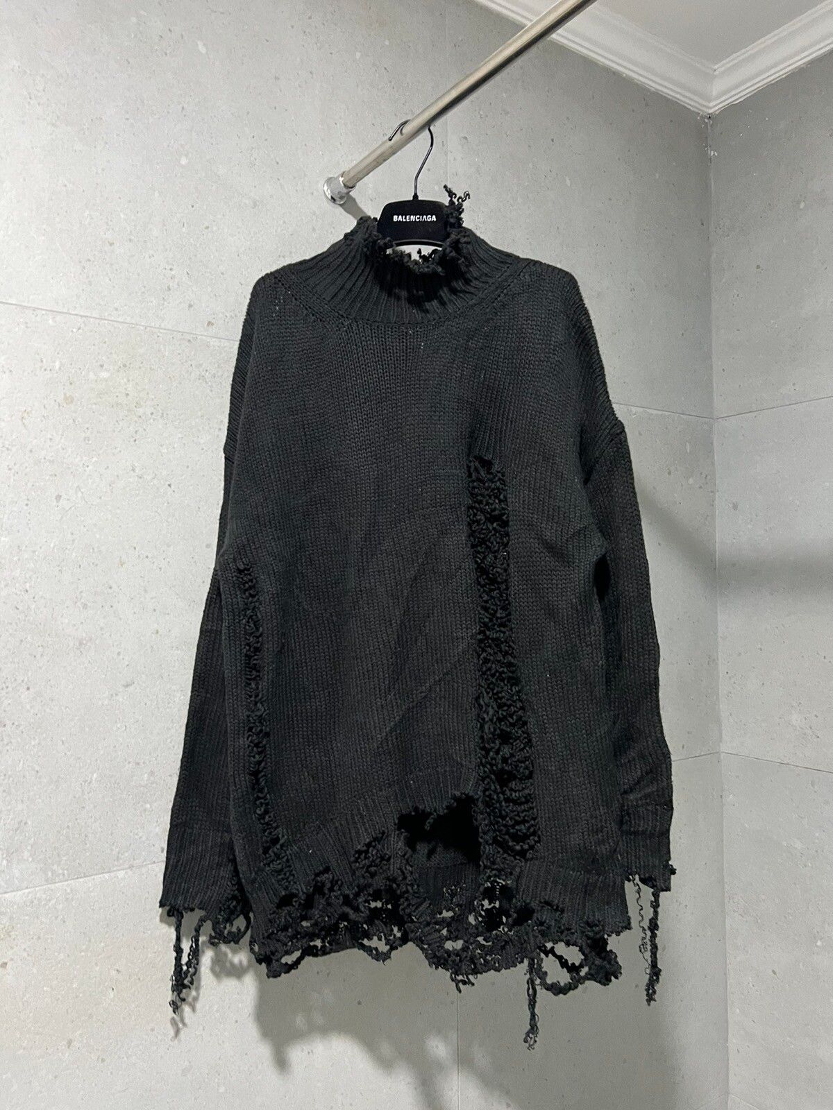 Pre-owned Maison Margiela F/w 2018  Distressed Grunge Punk Sweater In Black