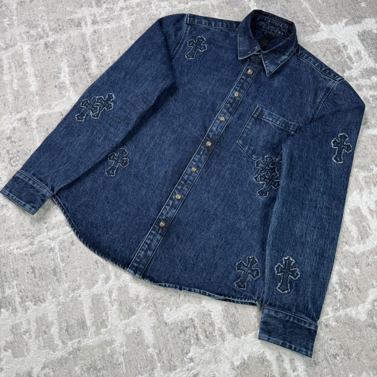 Chrome Hearts Cutout cross patch denim button up shirt Size US M / EU 48-50 / 2 - 2 Thumbnail