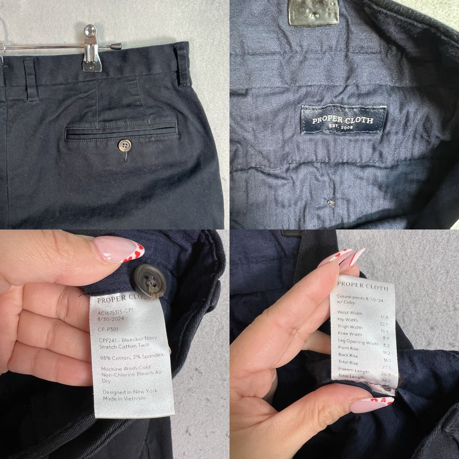 Proper Cloth Proper Cloth Mens Pants 34 X 23 Navy Chino Flat Front Knit Stretch Casual Trousers City Logo Preppy 90s? Wait. Size US 34 / EU 50 - 8 Thumbnail