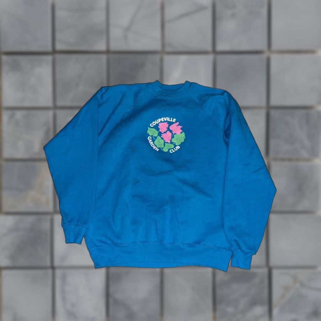 Hanes VINTAGE Hanes Sweatshirt Crewneck XL Turquoise Coupville Garden Club Mens Size US XL / EU 56 / 4 - 1 Thumbnail