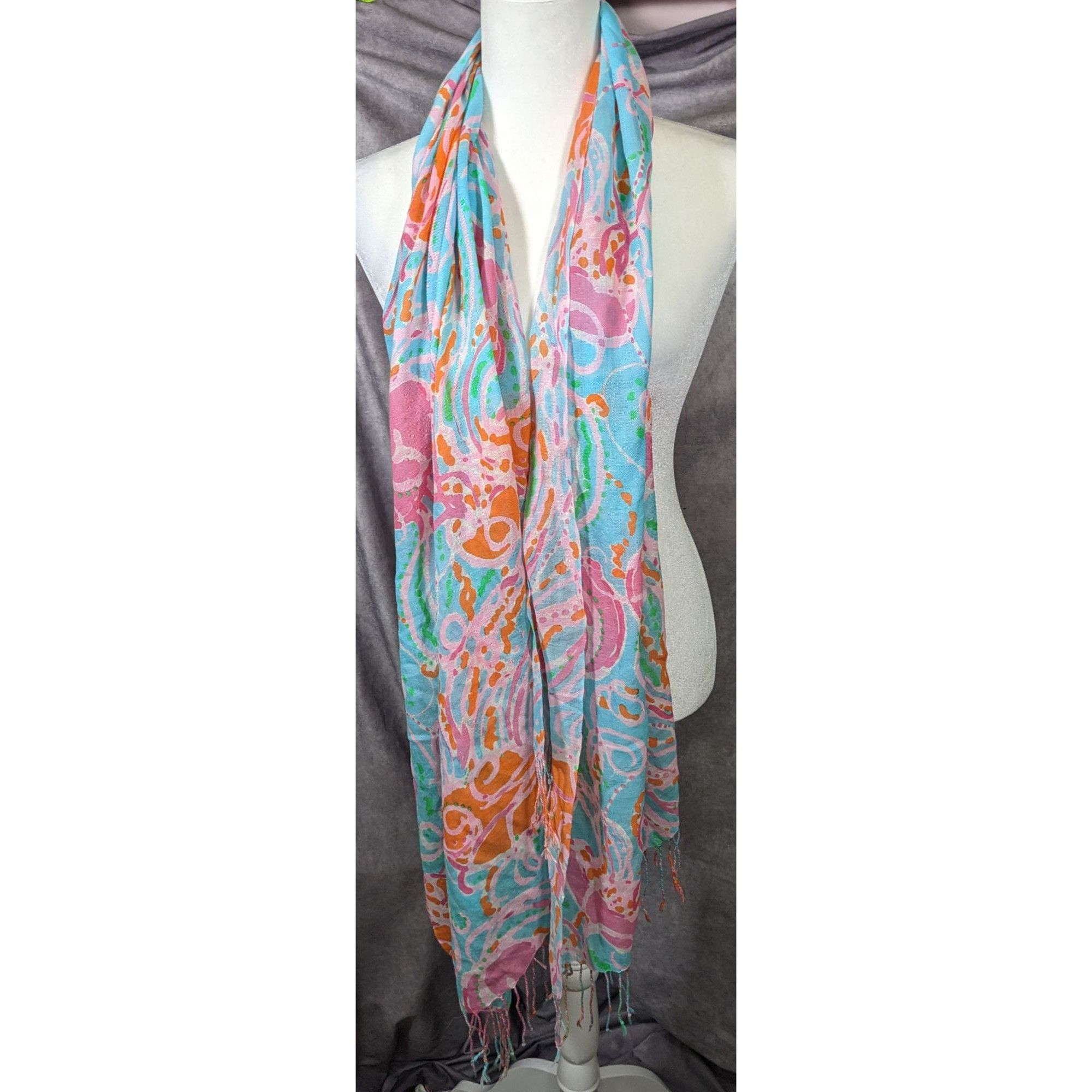 Lilly Pulitzer Lilly Pulitzer Jellies Pink Blue And Orange Jellyfish Scarf Size ONE SIZE - 6 Thumbnail