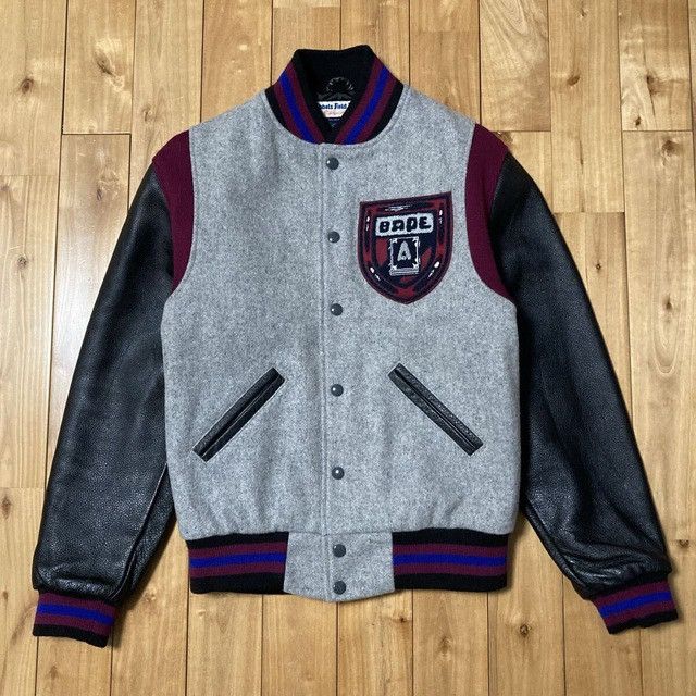 Bape × Ebbets Field Flannels BAPE × EBBETS FIELD FLANNELS Leather Sleeve Varsity Jacket Size US S / EU 44-46 / 1 - 2 Thumbnail