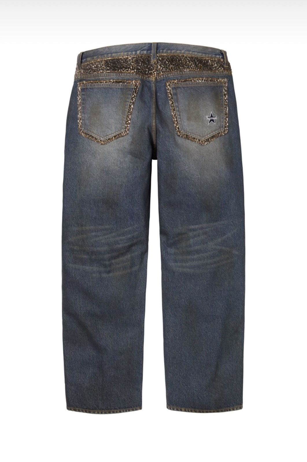 Supreme leopard Faux fur loose fit jean (washed indigo) (32)