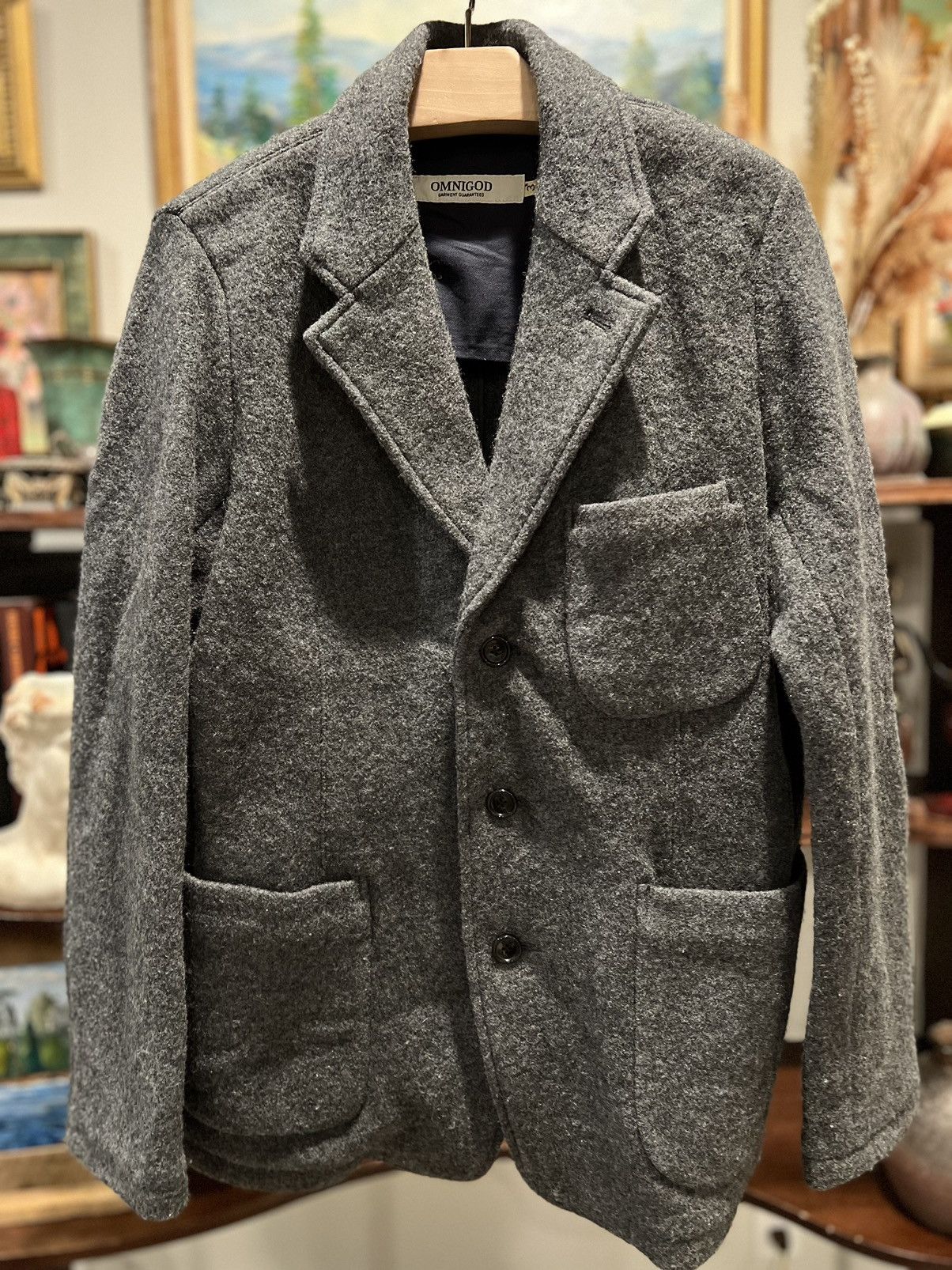 image of Engineered Garments x Omnigod Wool Blazer Jacket Coat in Dark Grey, Men's (Size Medium)