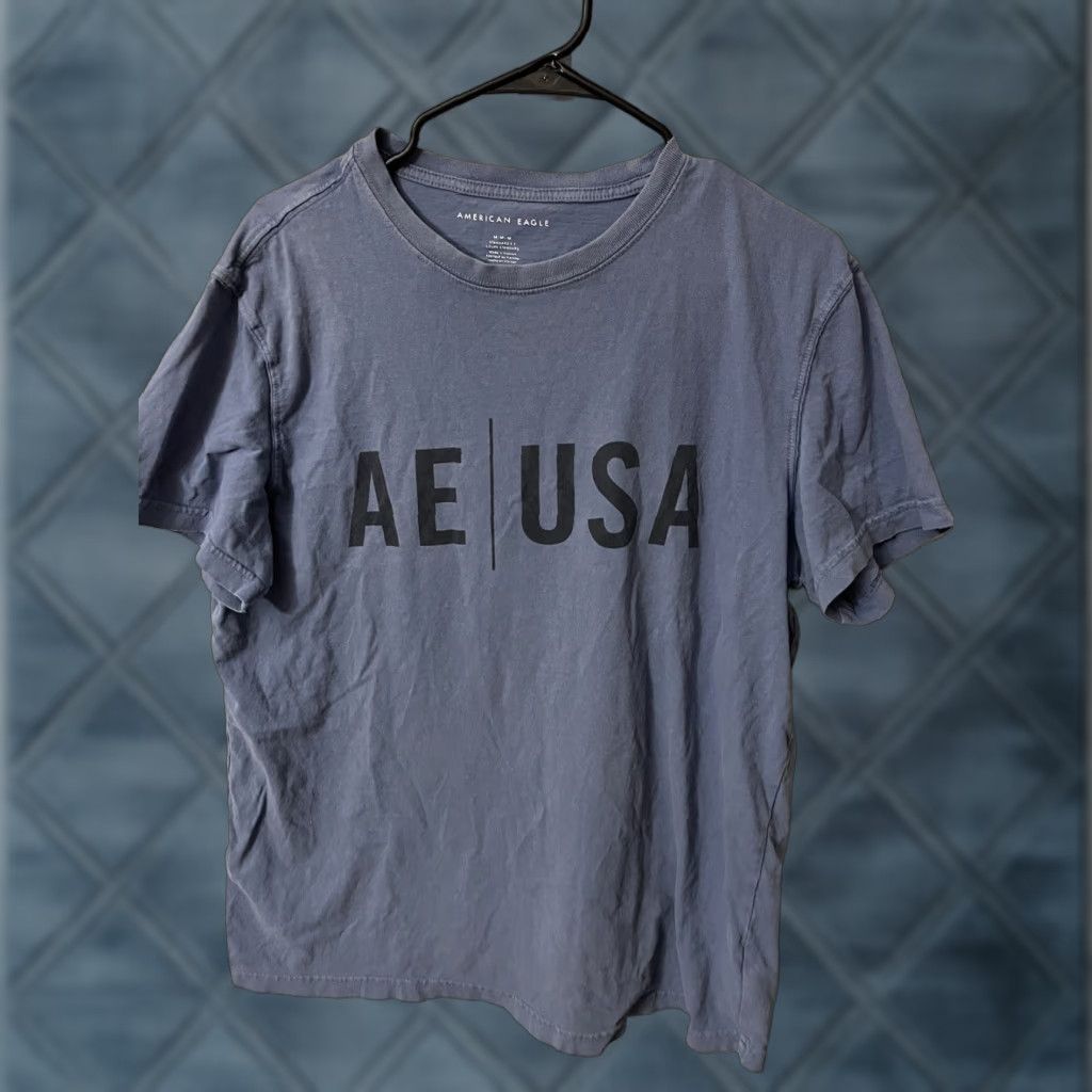 American Eagle Outfitters VINTAGE American Eagle Outfitters Mens T-Shirt Short Sleeve Crew Neck Blue M Graphic Flag Slimming Print 90s Mens Size US M / EU 48-50 / 2 - 1 Thumbnail