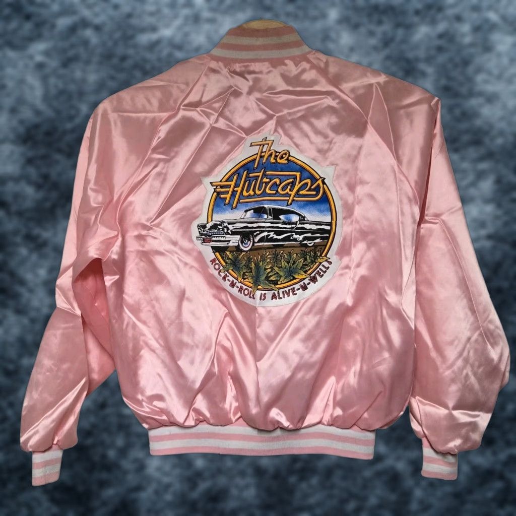 Pinko VINTAGE The Hubcaps Rockabilly Satin Bomber Jacket L Pink Rockabilly Mens/Girls? Size US L / EU 52-54 / 3 - 1 Thumbnail