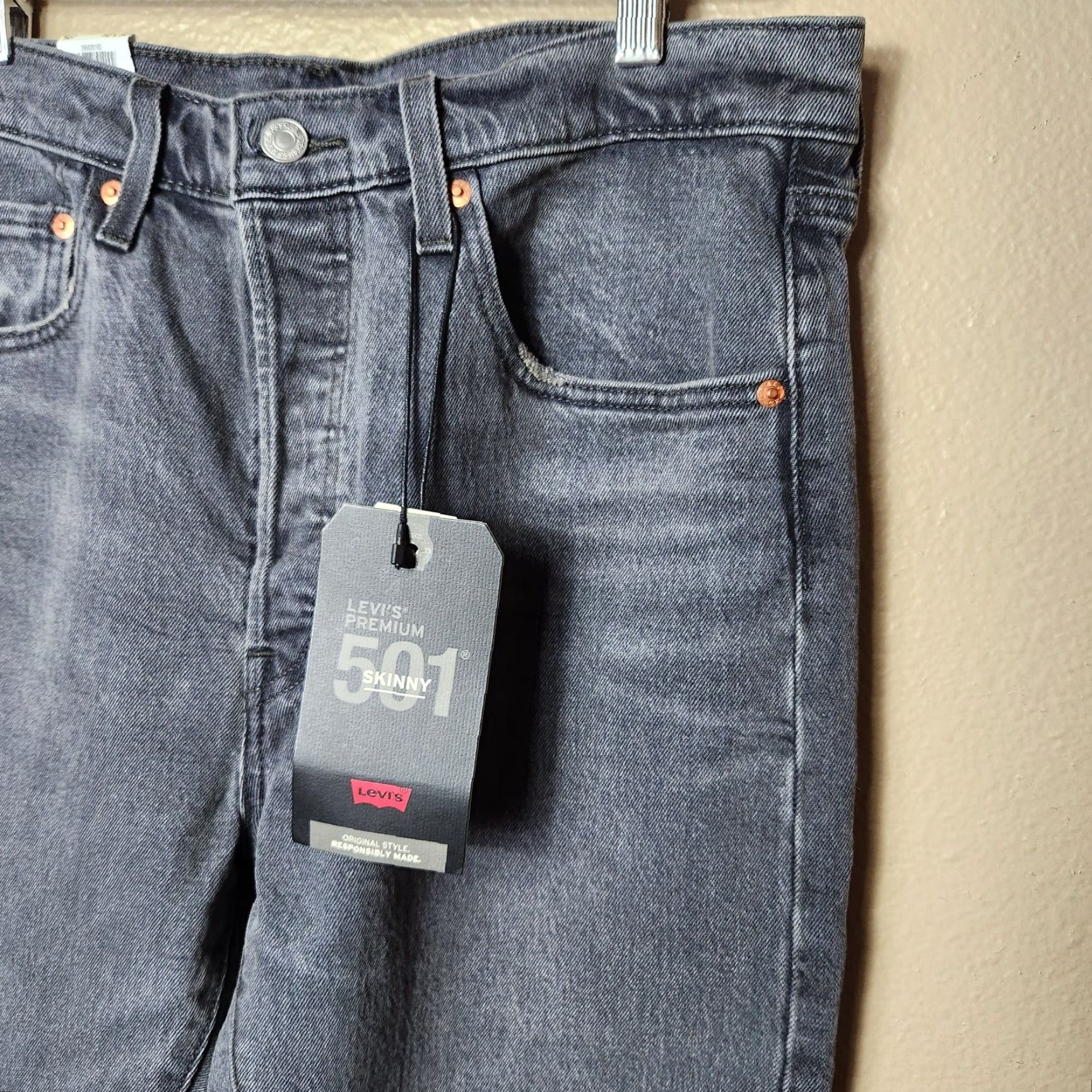 Levi's VINTAGE Levis Womens Premium Black 501 S Button Fly High Rise Skinny Jeans-Size 32 Womens MENS? Size 24" / US 00 / IT 34 - 3 Thumbnail