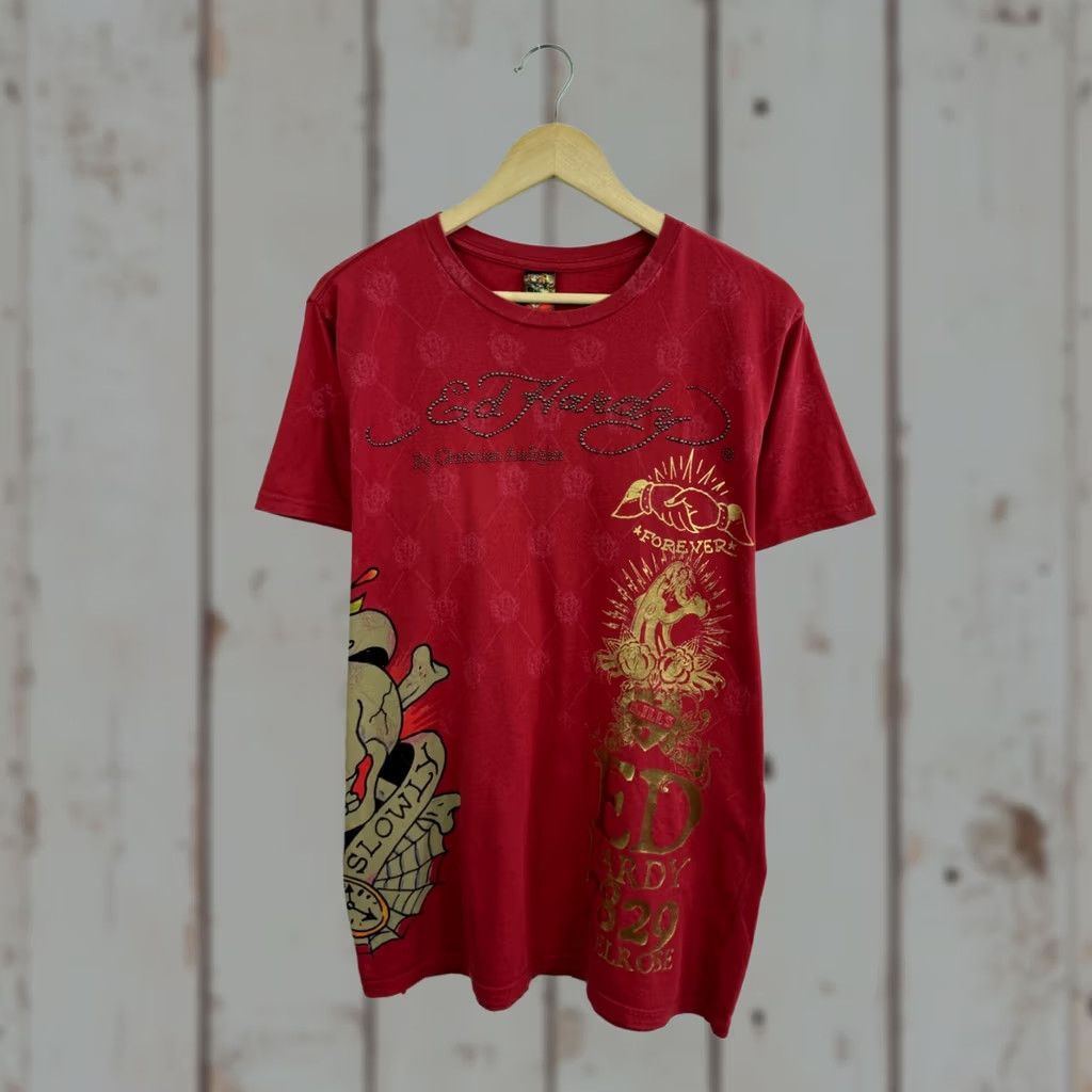 Ed Hardy VINTAGE ED Hardy T-Shirt Men L Red Retro 7829 Christian Audigier USA Sleeve Short Crew Neck cotton Size US L / EU 52-54 / 3 - 1 Thumbnail