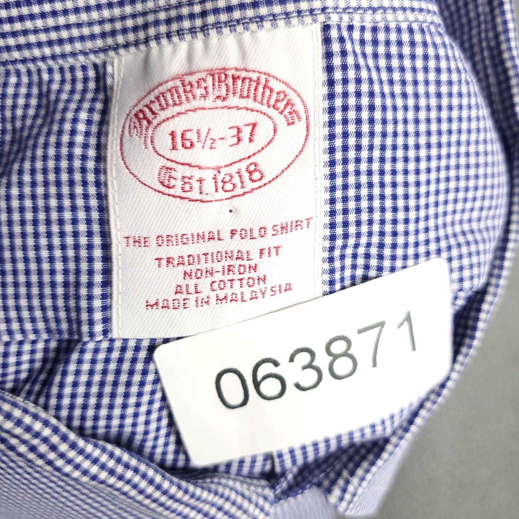 Brooks Brothers Brooks Brothers Dress Shirt Men’s 16.5 Blue Plaid Button-Down Long Sleeve Regular Fit Size 42R - 7 Thumbnail