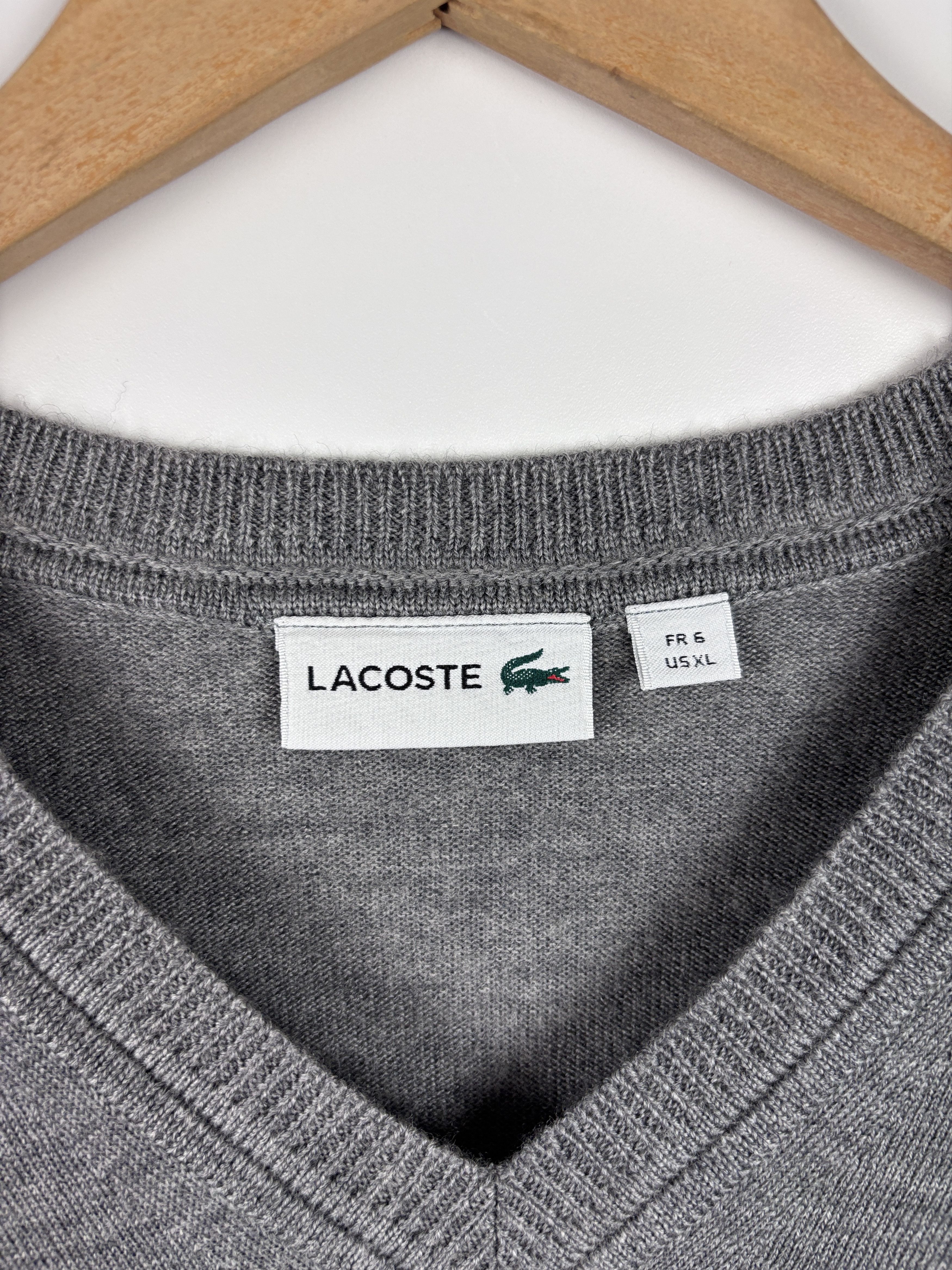 Lacoste Mens Lacoste V-Neck Sweater Wool Pullover Gray Size XL Size US XL / EU 56 / 4 - 4 Thumbnail