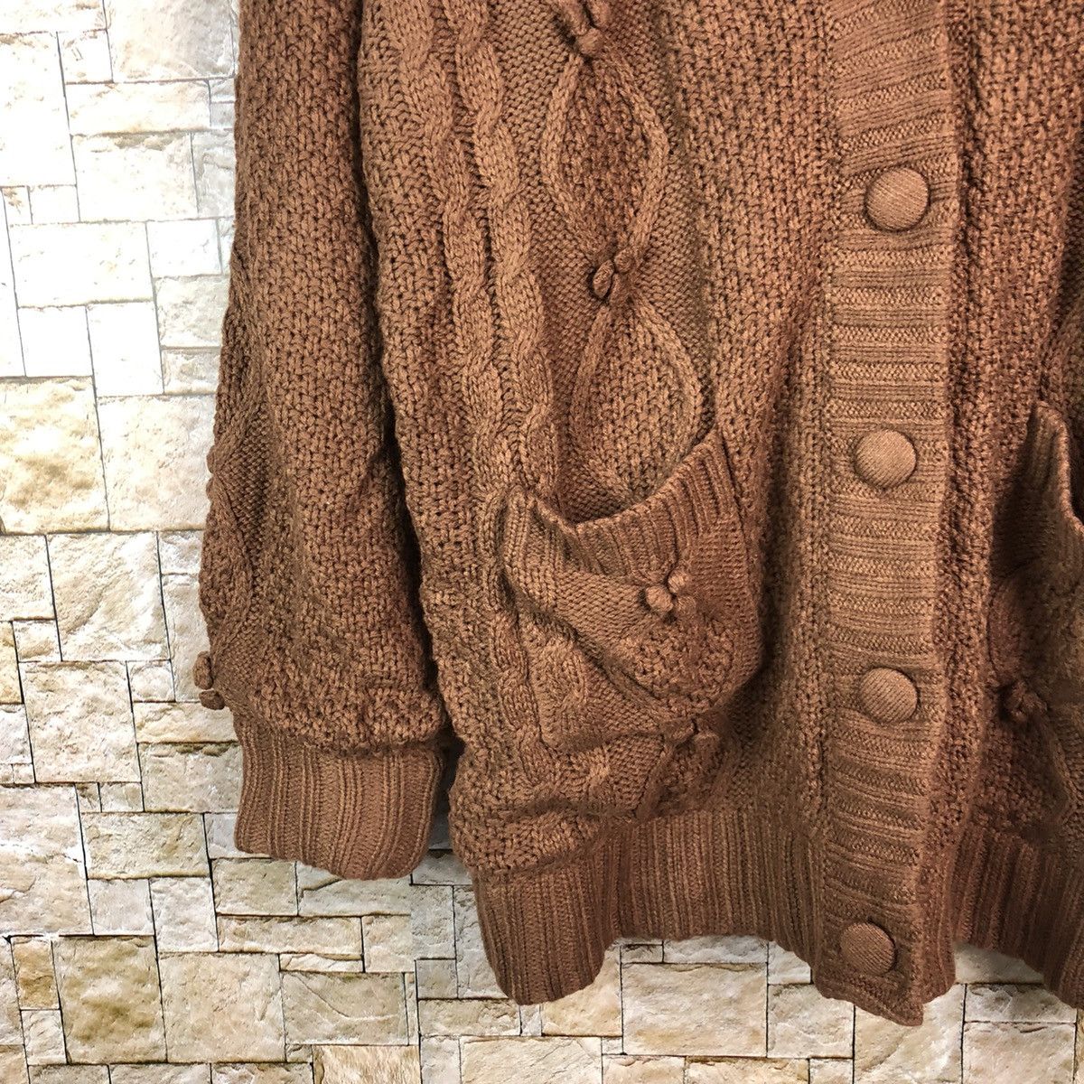 Japanese Brand Pattern Cardigan aran isle cable Knitwear Hoodie #A1086 Size L / US 10 / IT 46 - 7 Thumbnail