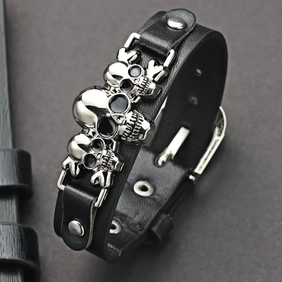 Jewelry PU Leather Skeleton Skull Bracelate Size ONE SIZE - 5 Thumbnail