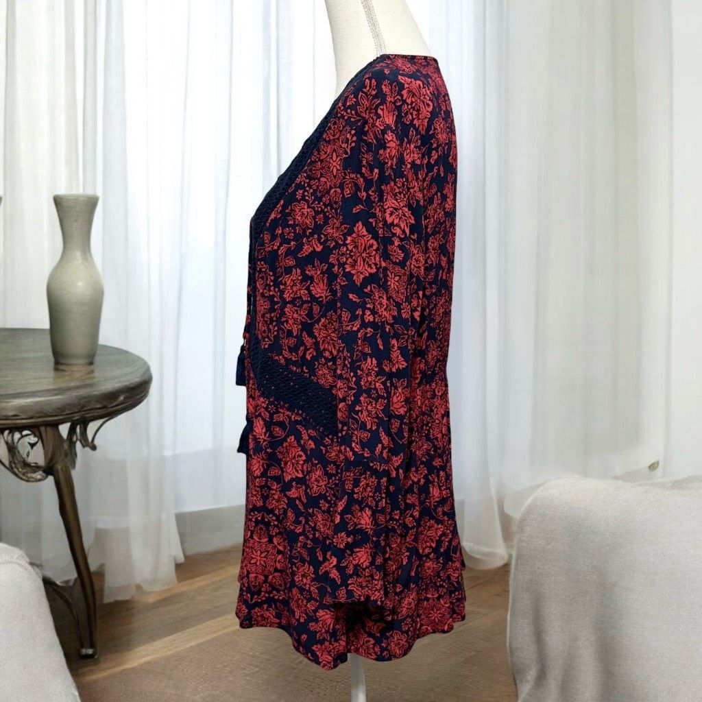 Other Torrid Navy Blue & Red Embroidered Crinkle Gauze Babydoll To Size L / US 10 / IT 46 - 6 Thumbnail