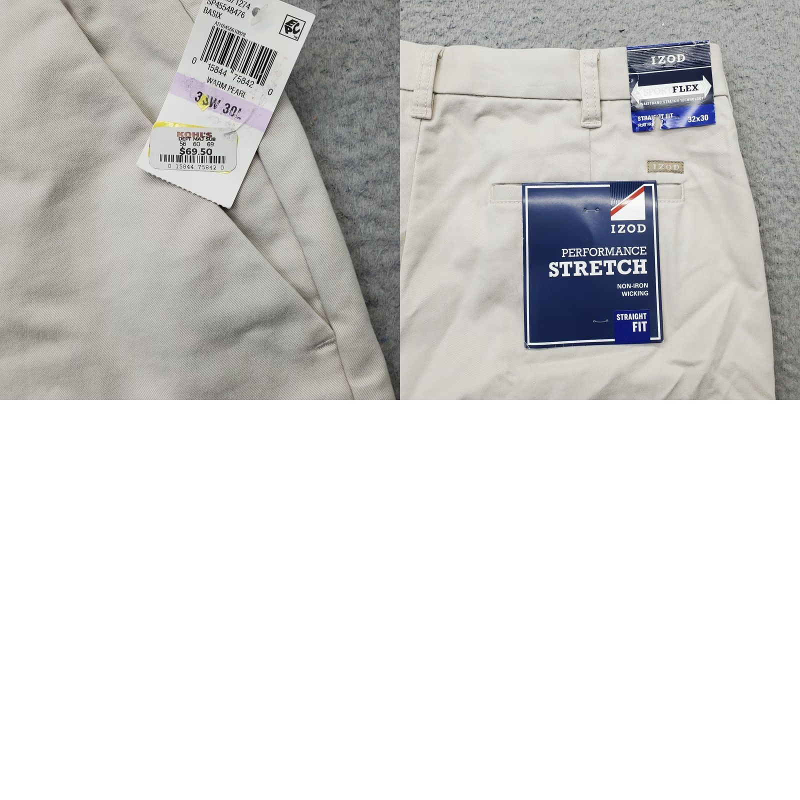 Izod IZOD Mens 32 Chino Pants Tan Straight Fit Flat Front Stretch Size US 32 / EU 48 - 9 Thumbnail