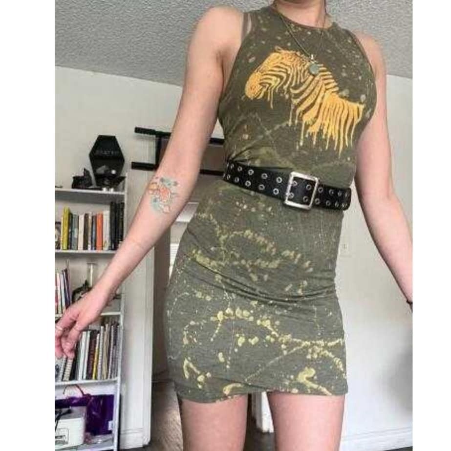 Handmade One of a Kind Zebra Dress Bleach Painted Reverse Dyed Bodyco Size XS / US 0-2 / IT 36-38 - 10 Thumbnail