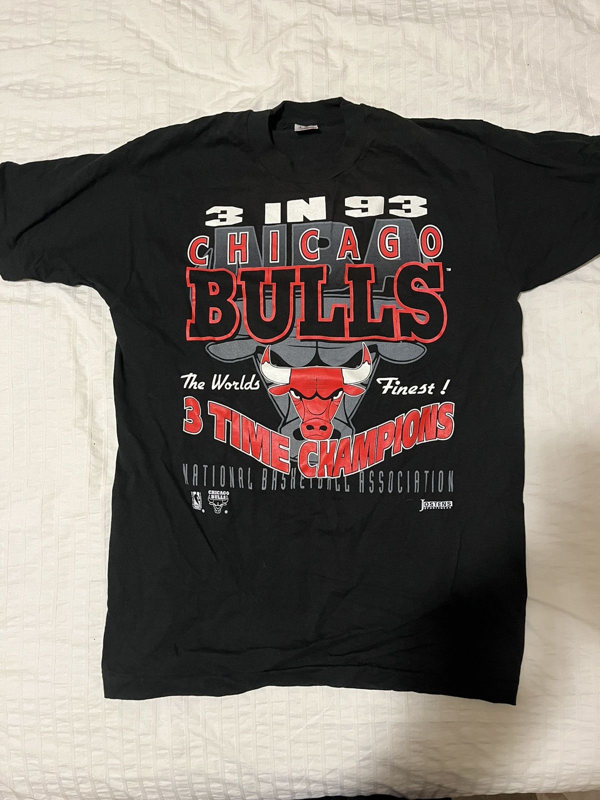 image of Chicago Bulls Vintage First Three-Peat Tee in Black, Men's (Size Large)