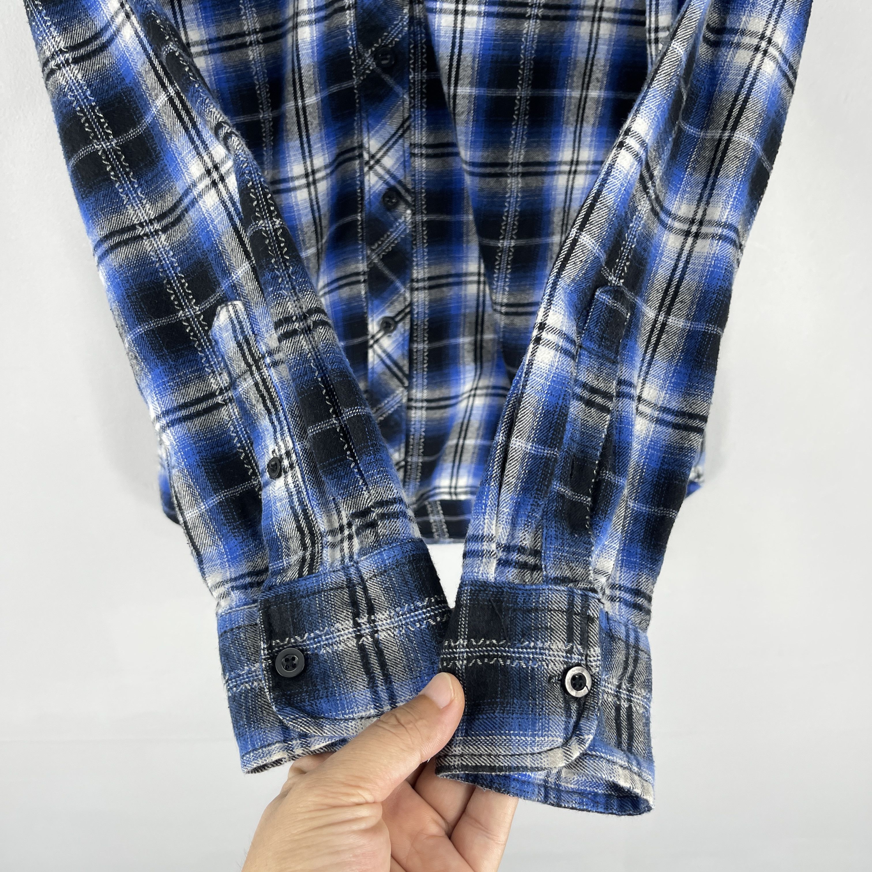 Flannel CARBON Plaid Checkered Shadow Blue Tartan Flannel Shirt Size US S / EU 44-46 / 1 - 6 Thumbnail