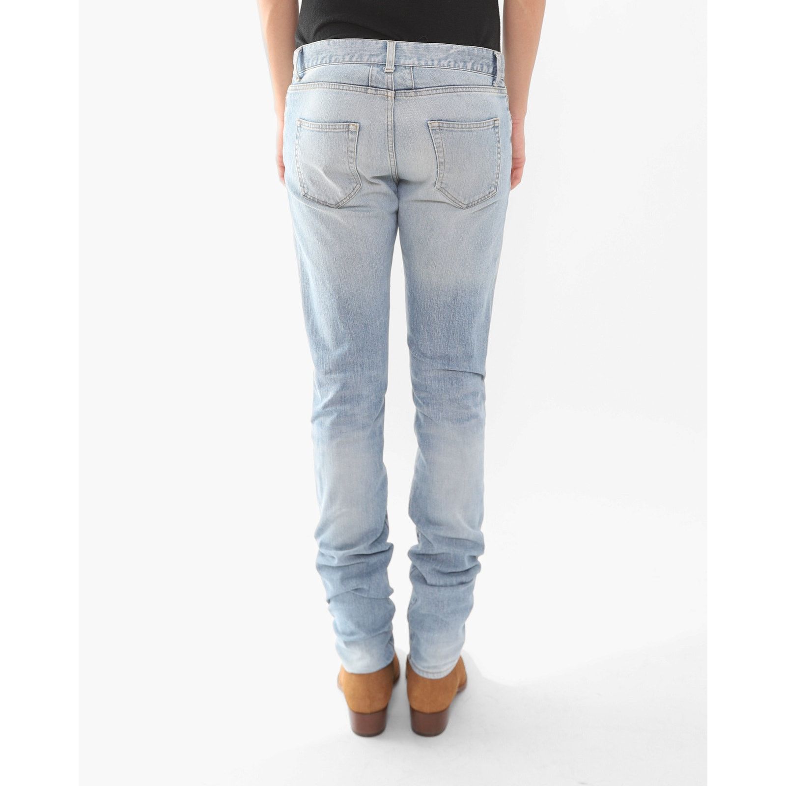Saint Laurent Paris FW16 Patched Knee Skinny Jeans in Light Washed Denim Size US 31 - 2 Thumbnail