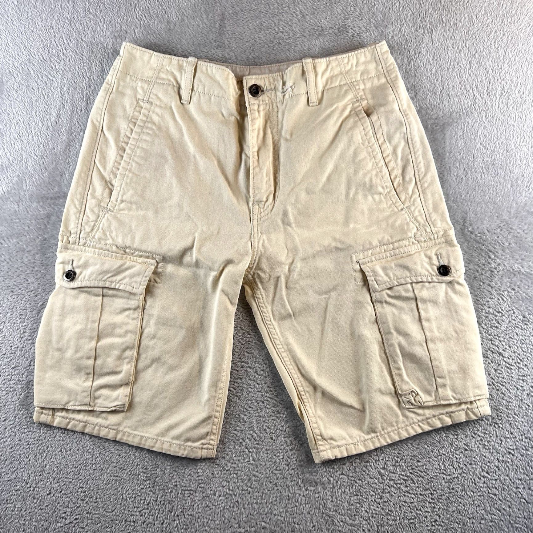 Levi's Levi's Cargo Shorts Mens 29 Ivory Cotton Canvas Flat Front Zip Pocket Read Casual Distressed 10" Inseam Regular Rise 10-12in 29x10" Ivory Size US 29 - 2 Thumbnail