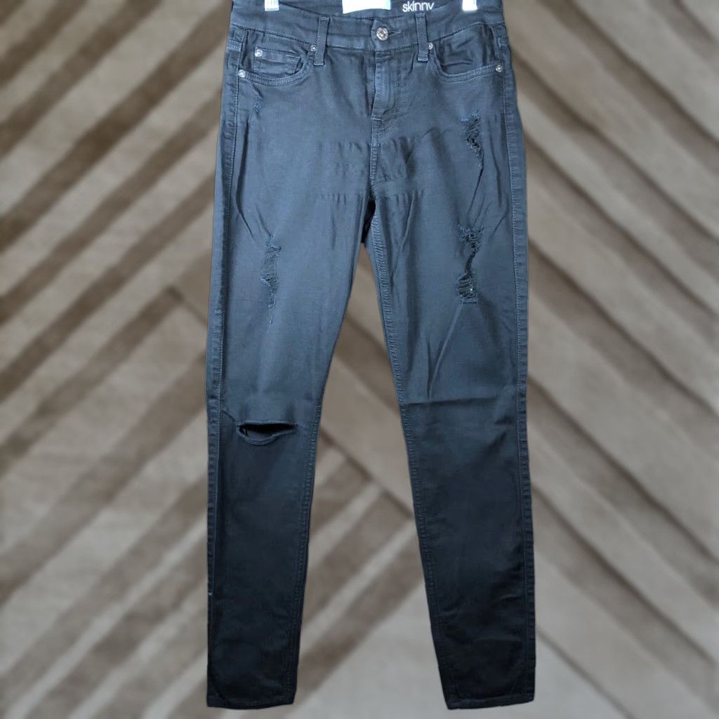 7 For All Mankind VINTAGE 7 For All Mankind Jeans Womens Black B(air) The Ankle Skinny Distress Stretch 26 Size 26" / US 2 / IT 38 - 1 Thumbnail