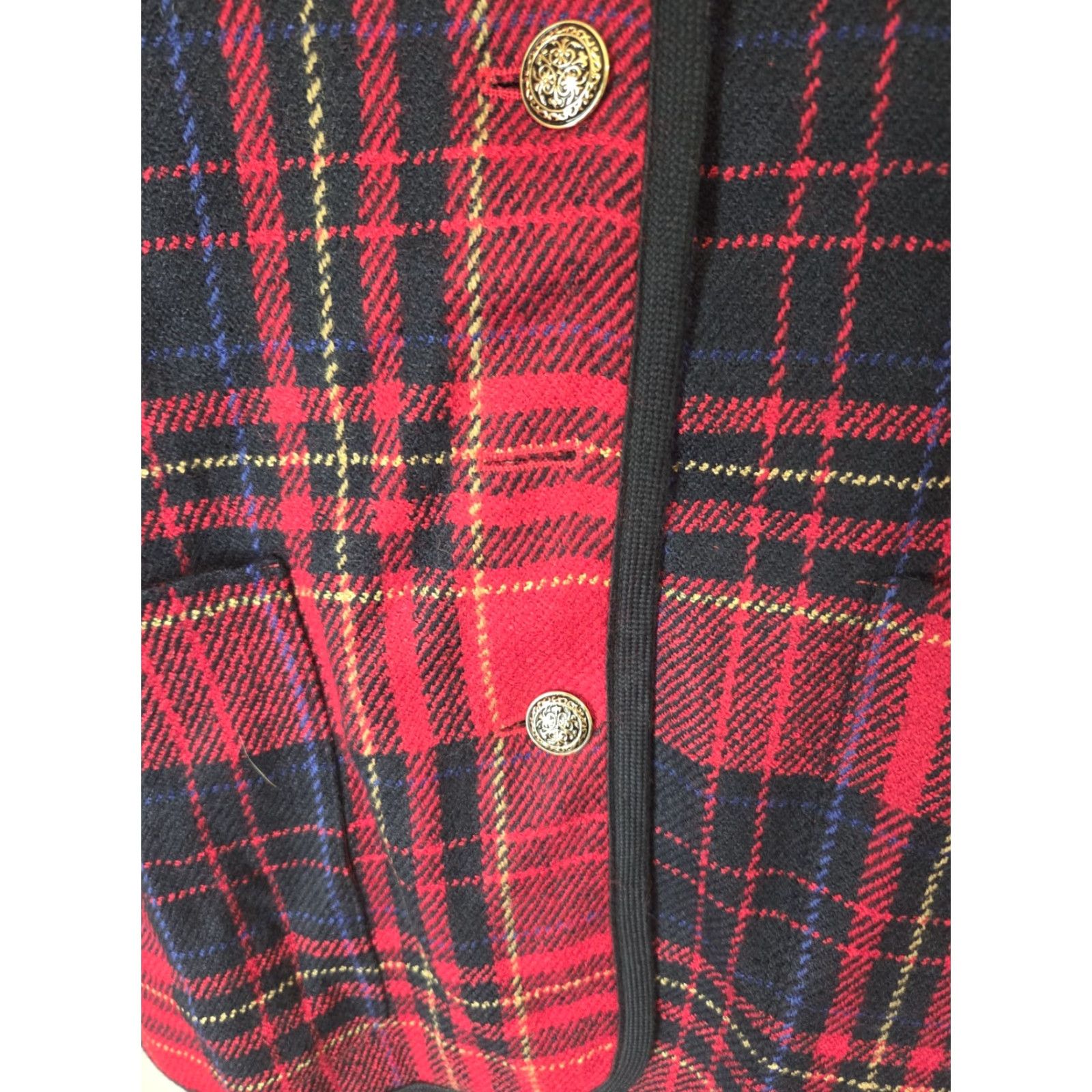 Liz Claiborne VINTAGE Liz Claiborne Blazer Jacket Wool Blend Red Plaid Five-Button Gold Button Classic 6 Womens Mens? Size M / US 6-8 / IT 42-44 - 3 Thumbnail