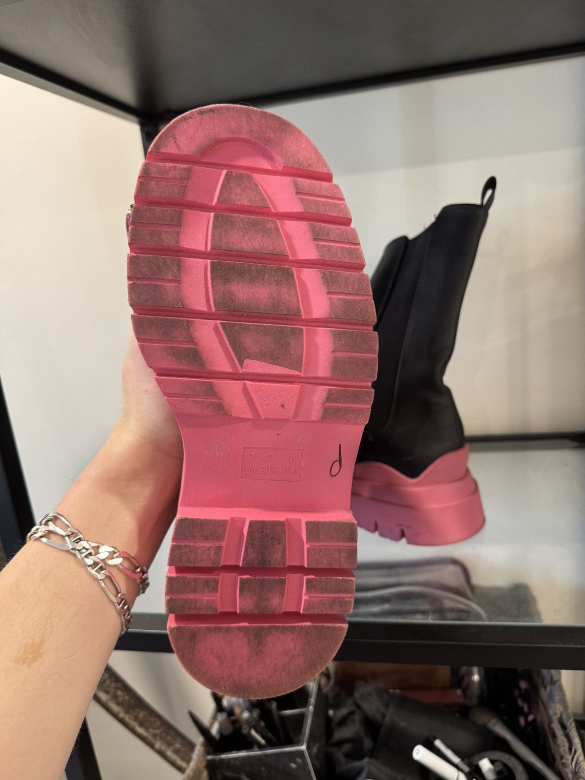 Leather Primark Combat Chelsea Boots Pink Sole Rick Owens Style Size US 7.5 / EU 40-41 - 3 Thumbnail