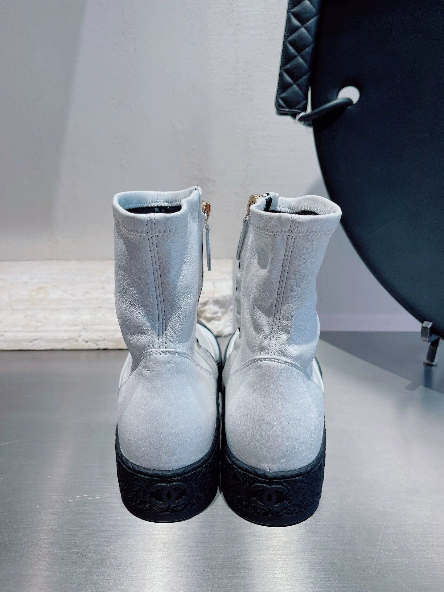 Chanel CHANEL New Black White Colorblock Short Boots 36.5 Size US 6 / IT 36 - 3 Thumbnail