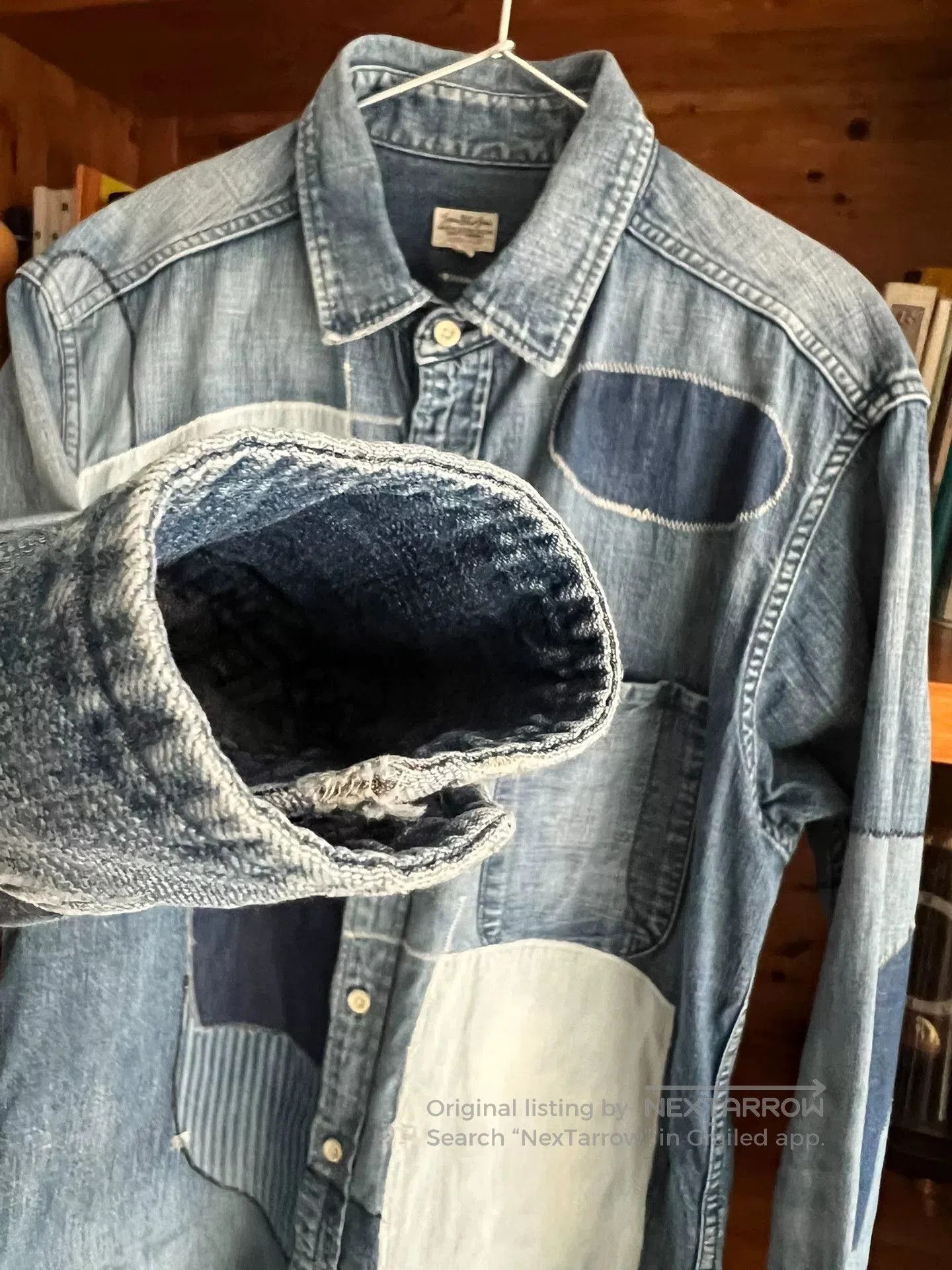 Japan Blue Jeans vintage patchwork denim shirt for men. Size US L / EU 52-54 / 3 - 5 Thumbnail
