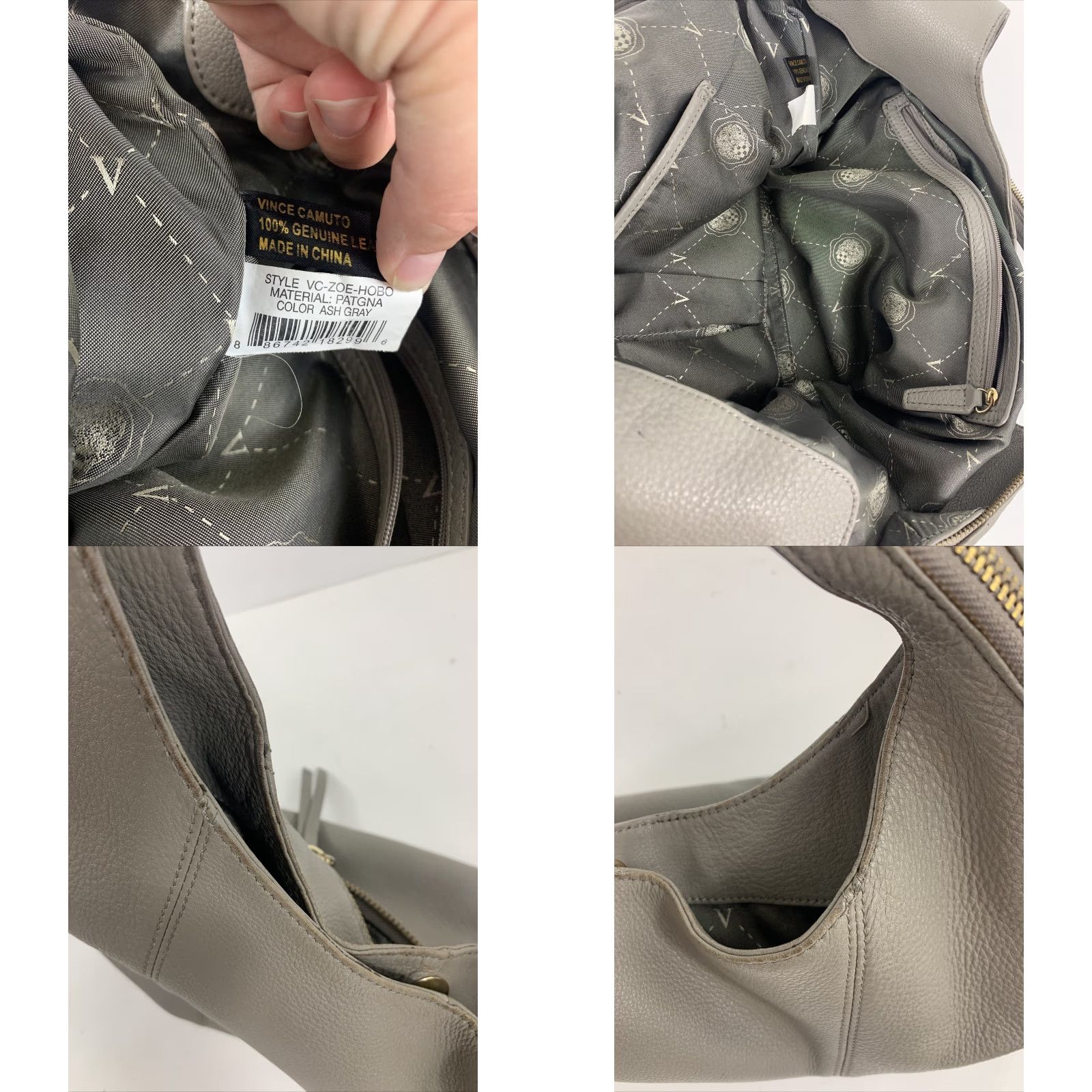 Vince Camuto Vince Camuto Zoe Hobo Ash Gray Leather Tote Zip Satchel/Top Handle Bag, 12x12x5, Zipper, Women, Gray, Zoe, Vince Camuto, Leather Bag, Satchel, Tote Size ONE SIZE - 9 Thumbnail