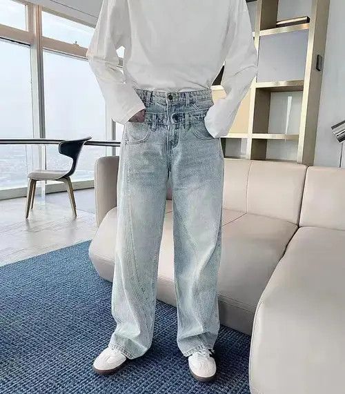 Jean Vintage double-waisted design washed jeans Size US 32 / EU 48 - 4 Thumbnail