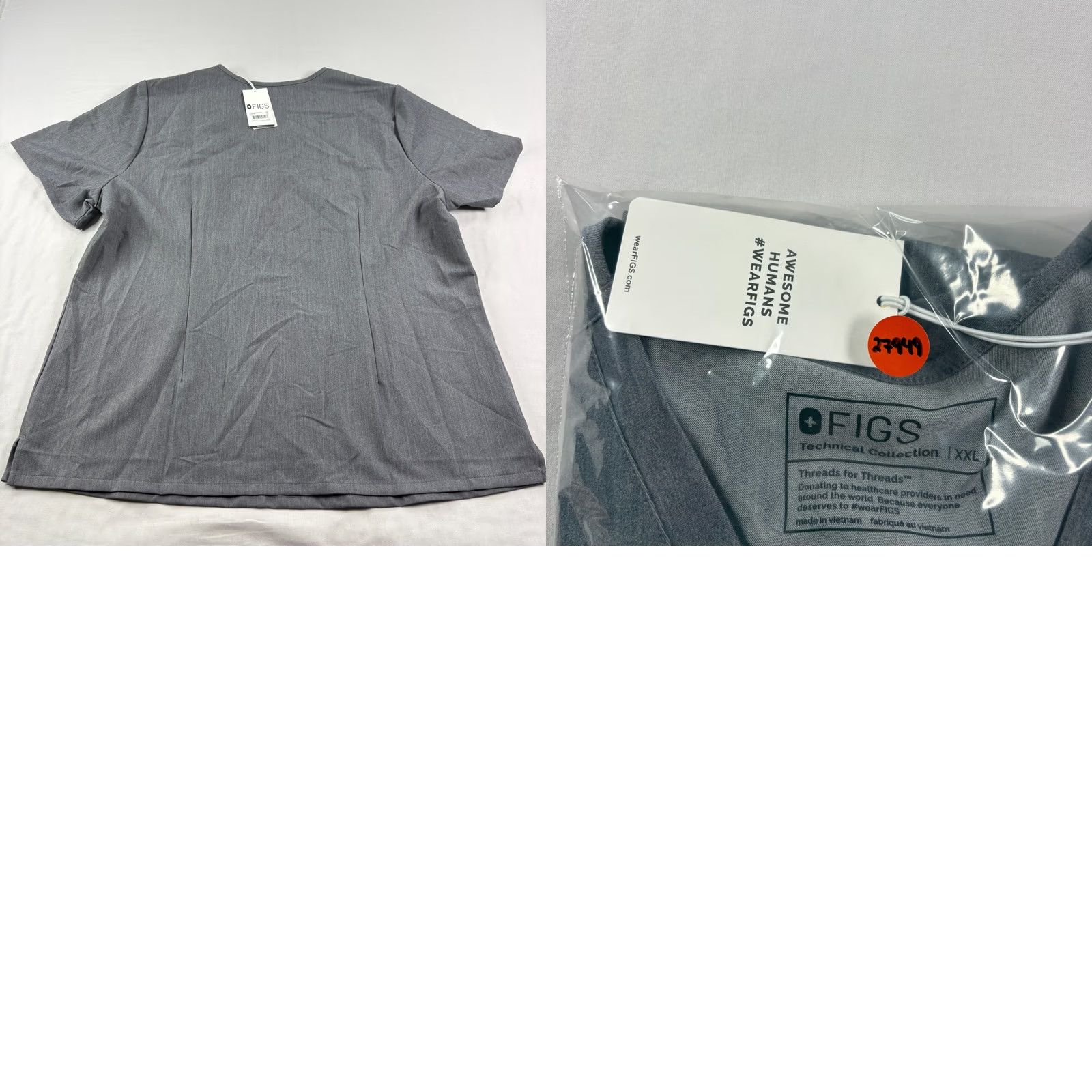 Vintage FIGS Scrub Top Shirt Womens 2XL Gray Catarina One Pocket Nurse Medical NEW Size XXL / US 16-18 / IT 52-54 - 8 Thumbnail