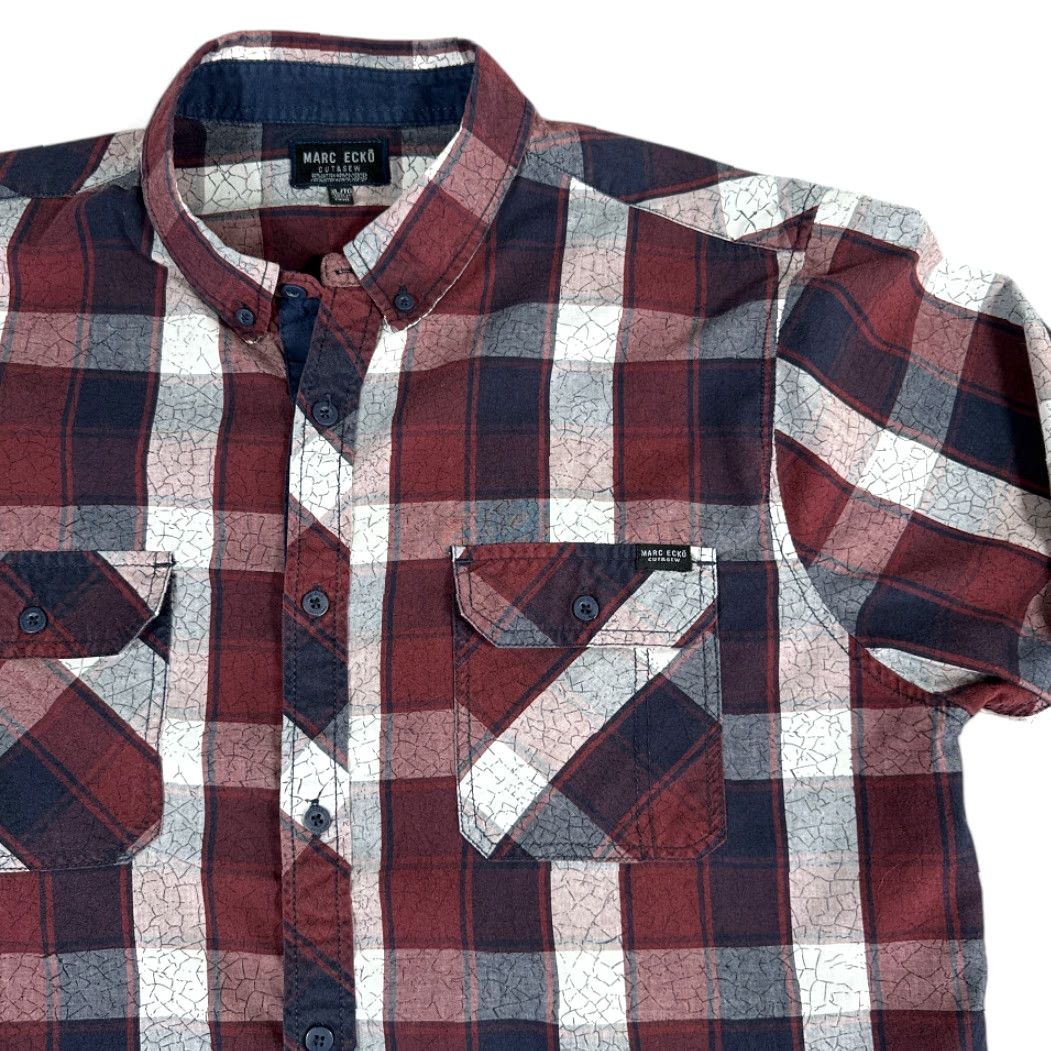 Marcs Marc Ecko Shirt Adult EXTRA LARGE Plaid Blue Burgundy Cotton Polyester Blend Pocketed Button-Up - Long Sleeve Size US XL / EU 56 / 4 - 2 Thumbnail