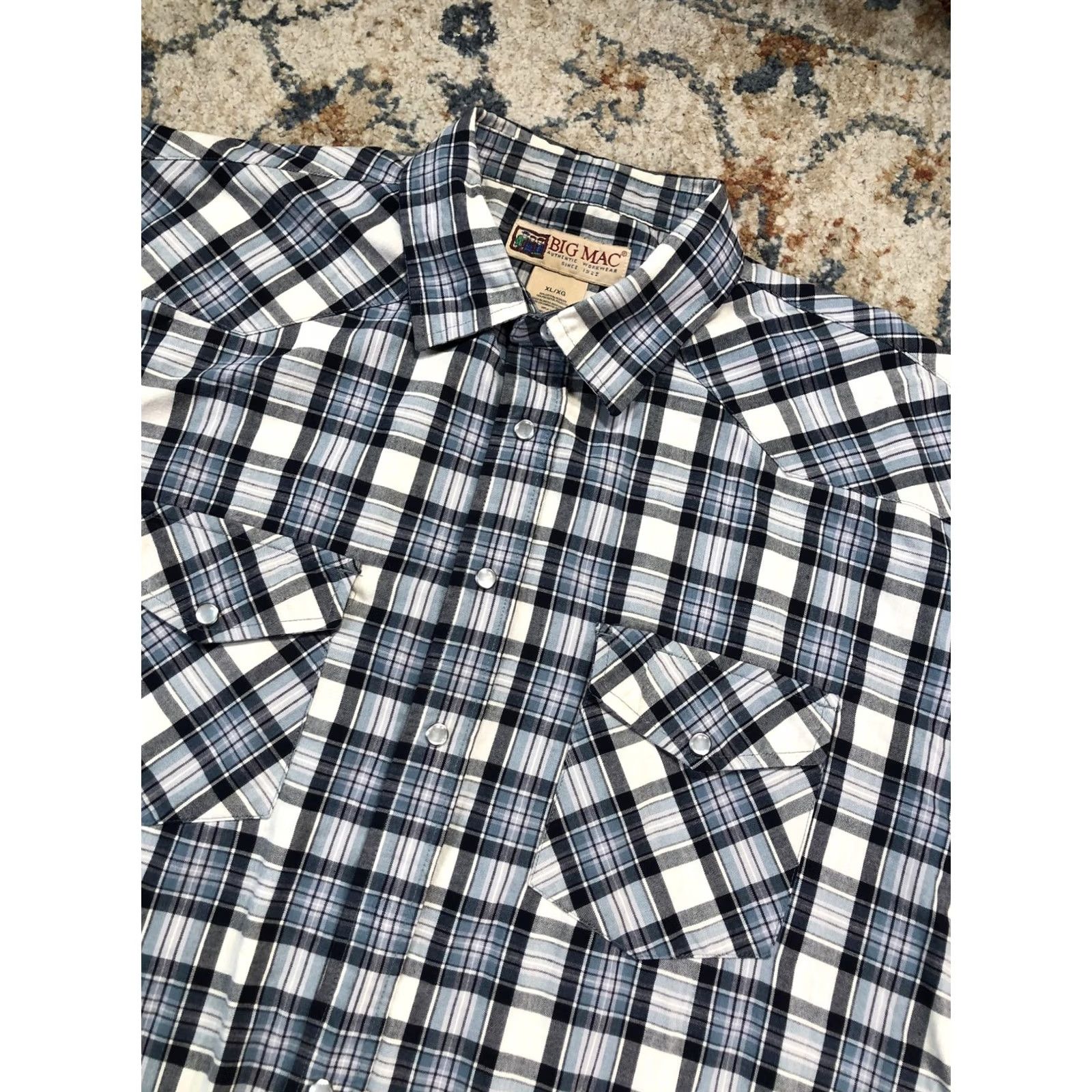 Vintage Big Mac Shirt Mens XL Blue Plaid Short Sleeve Western Pearl Snap Workwear Size US XL / EU 56 / 4 - 6 Thumbnail