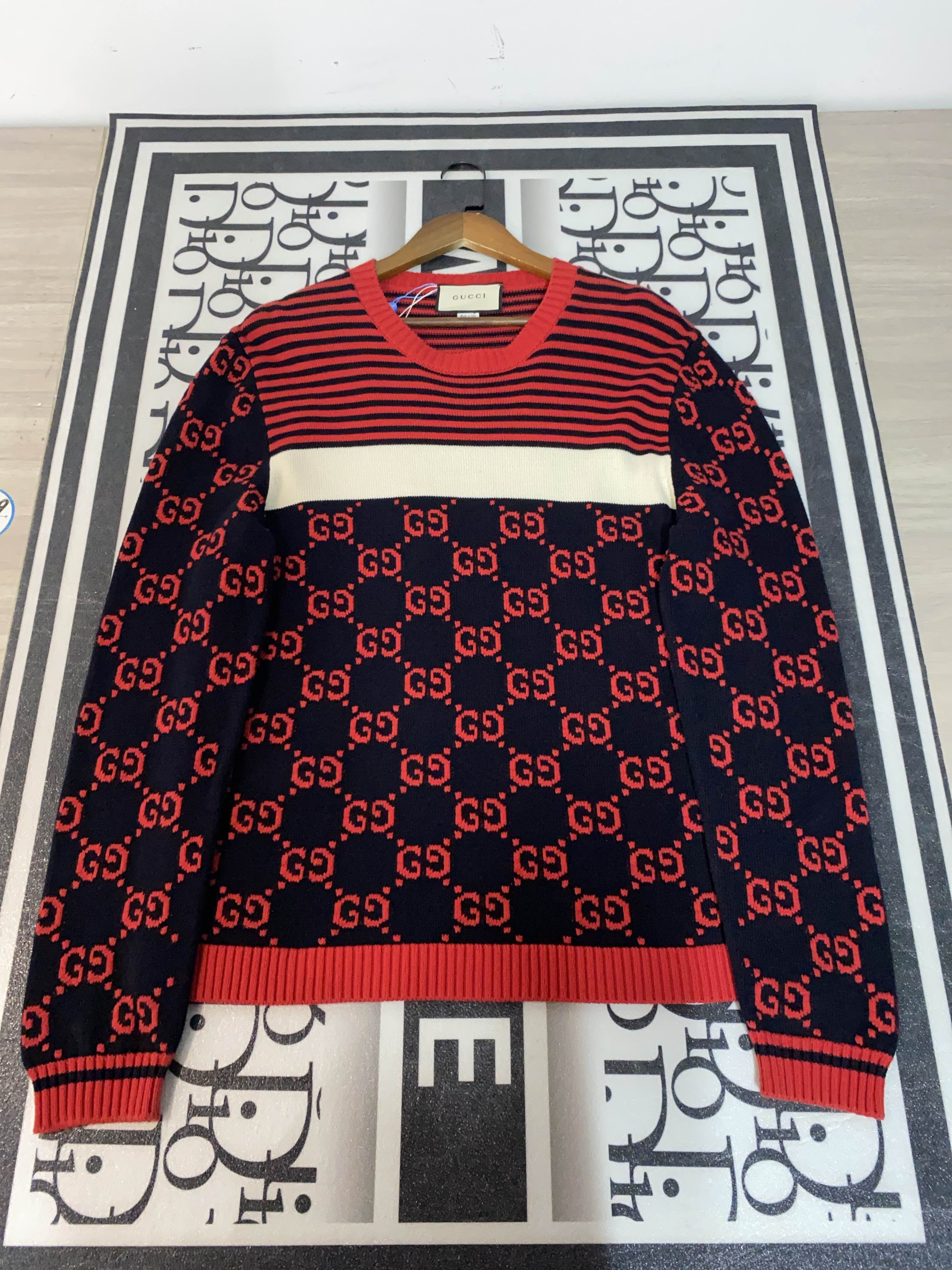 Gucci Gucci GG Pattern Stripe Knit Sweater Size L Size US L / EU 52-54 / 3 - 1 Thumbnail