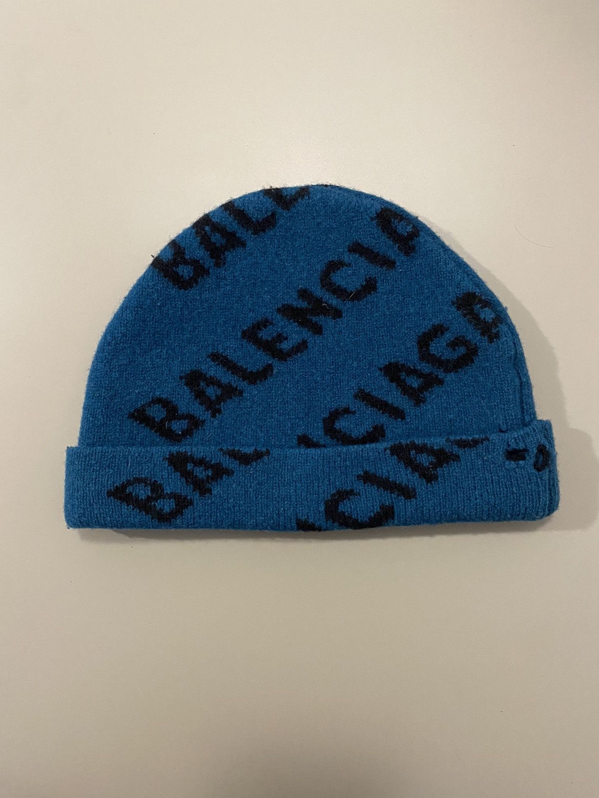 Balenciaga Balenciaga Allover Logo Beanie in Blue Size ONE SIZE - 2 Thumbnail